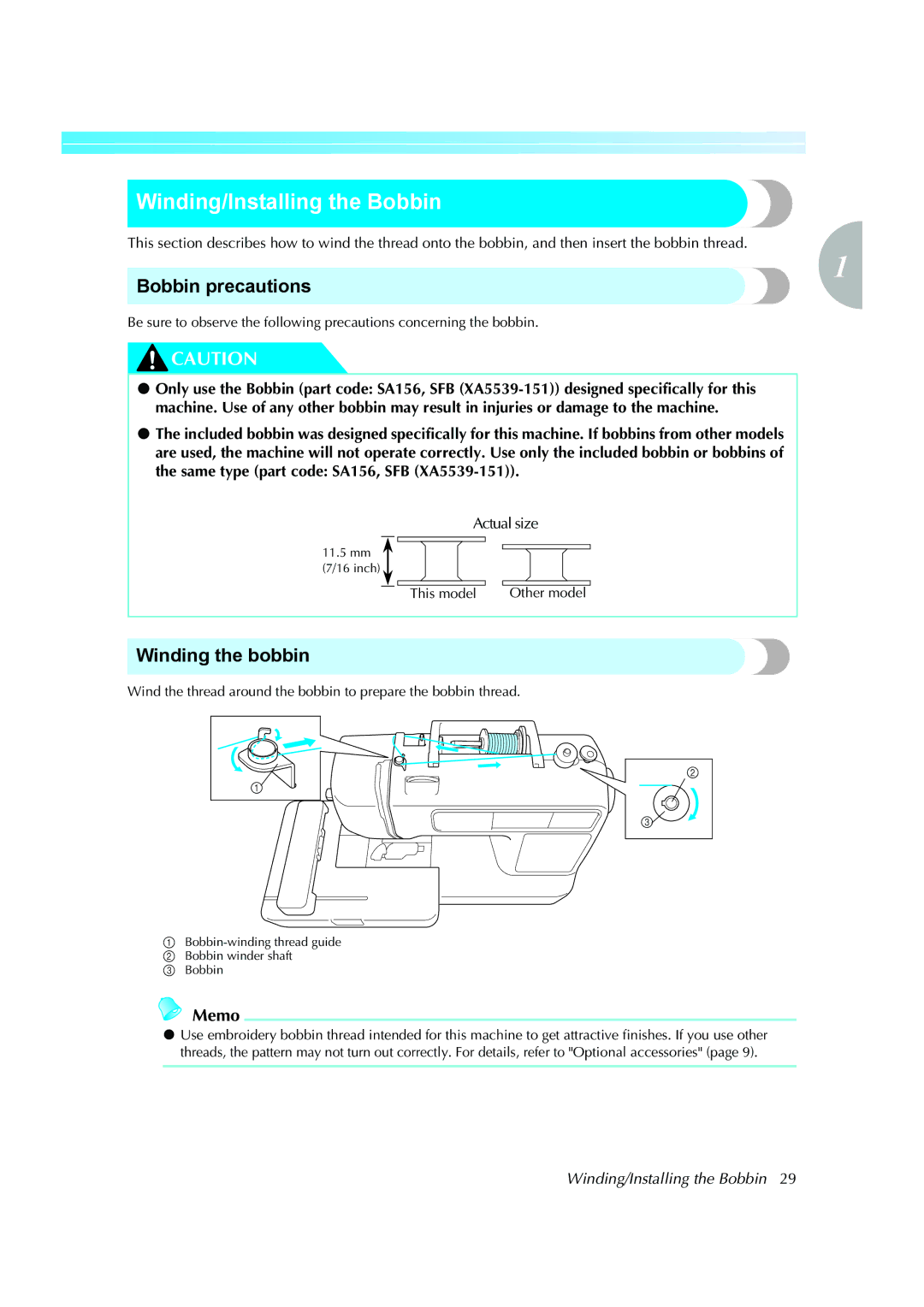 Brother 885-V51, XE5427-001 Winding/Installing the Bobbin, Bobbin precautions, Winding the bobbin, This model Other model 