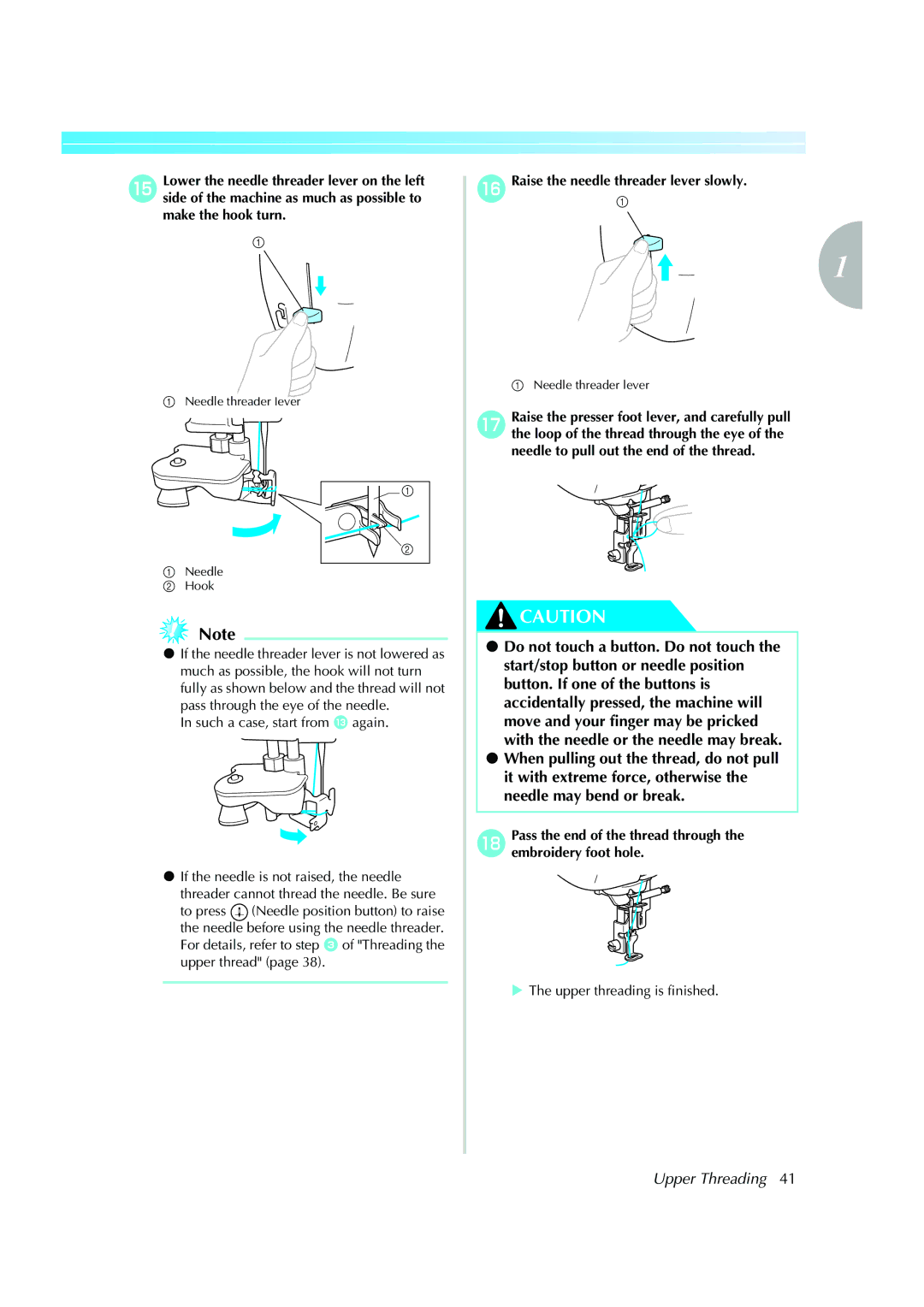 Brother 885-V51, XE5427-001 operation manual Such a case, start from m again, Upper threading is finished 