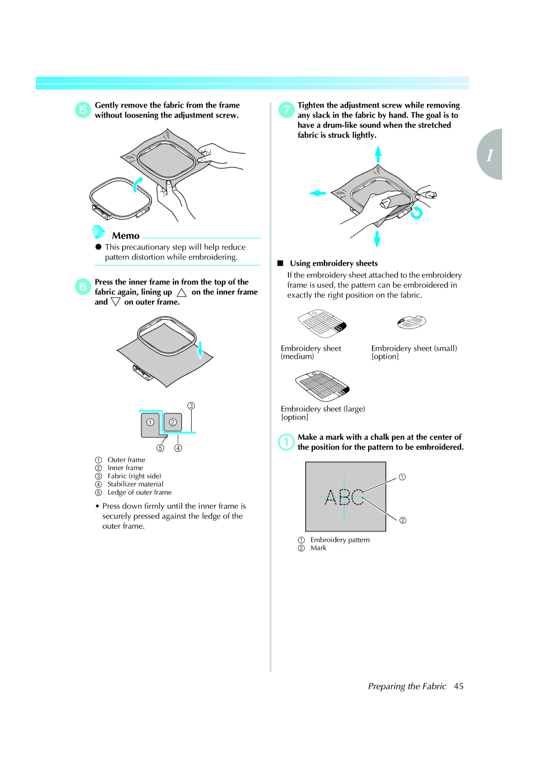 Brother 885-V51, XE5427-001 operation manual Medium Option Embroidery sheet large option 