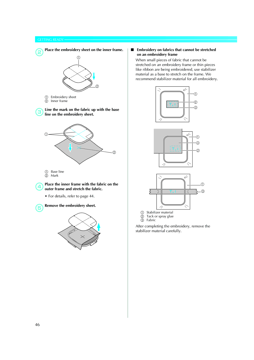 Brother XE5427-001, 885-V51 operation manual BPlace the embroidery sheet on the inner frame, For details, refer to 