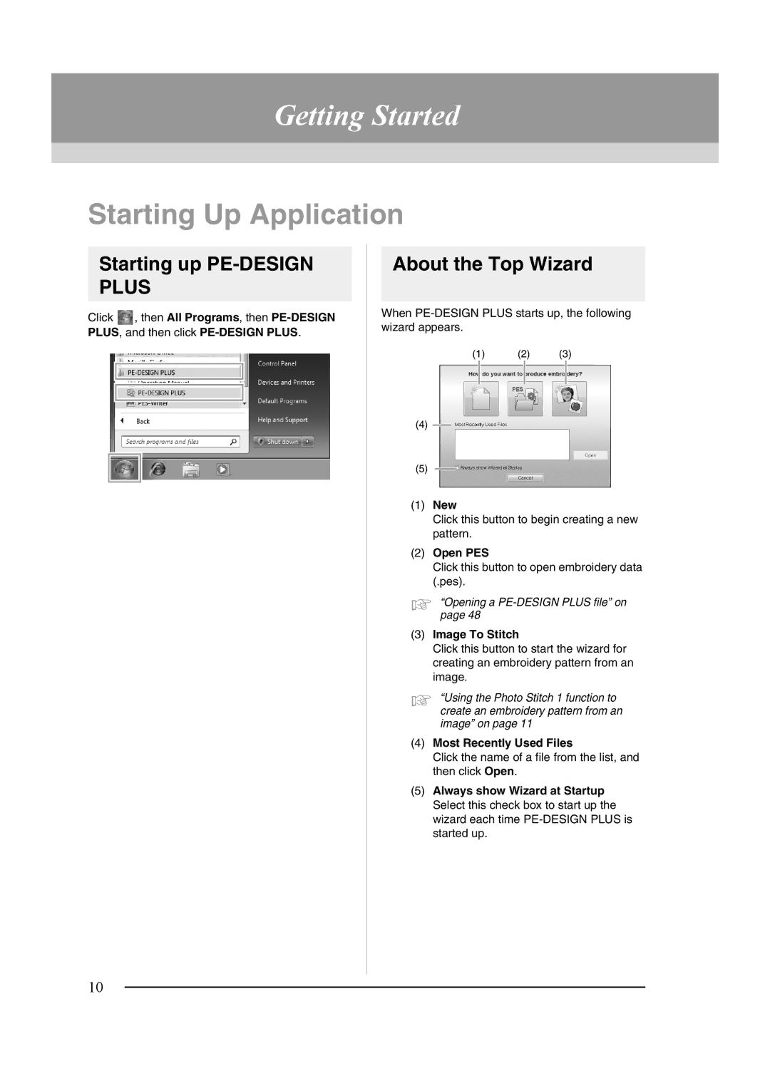 Brother XF0606-001 Getting Started, Starting Up Application, Starting up PE-DESIGN Plus, About the Top Wizard 