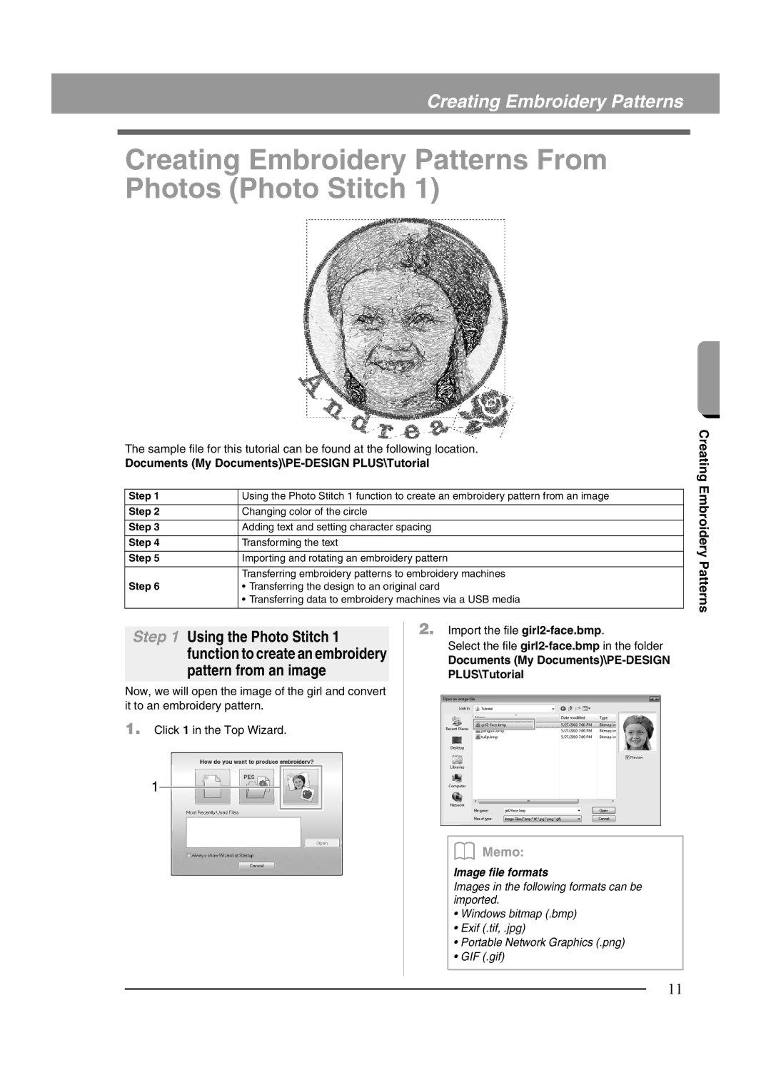 Brother XF0606-001 Creating Embroidery Patterns From Photos Photo Stitch, Documents My Documents\PE-DESIGN PLUS\Tutorial 