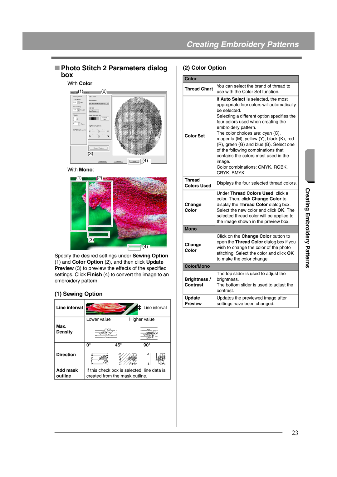 Brother XF0606-001 operation manual Photo Stitch 2 Parameters dialog box, Color Set 