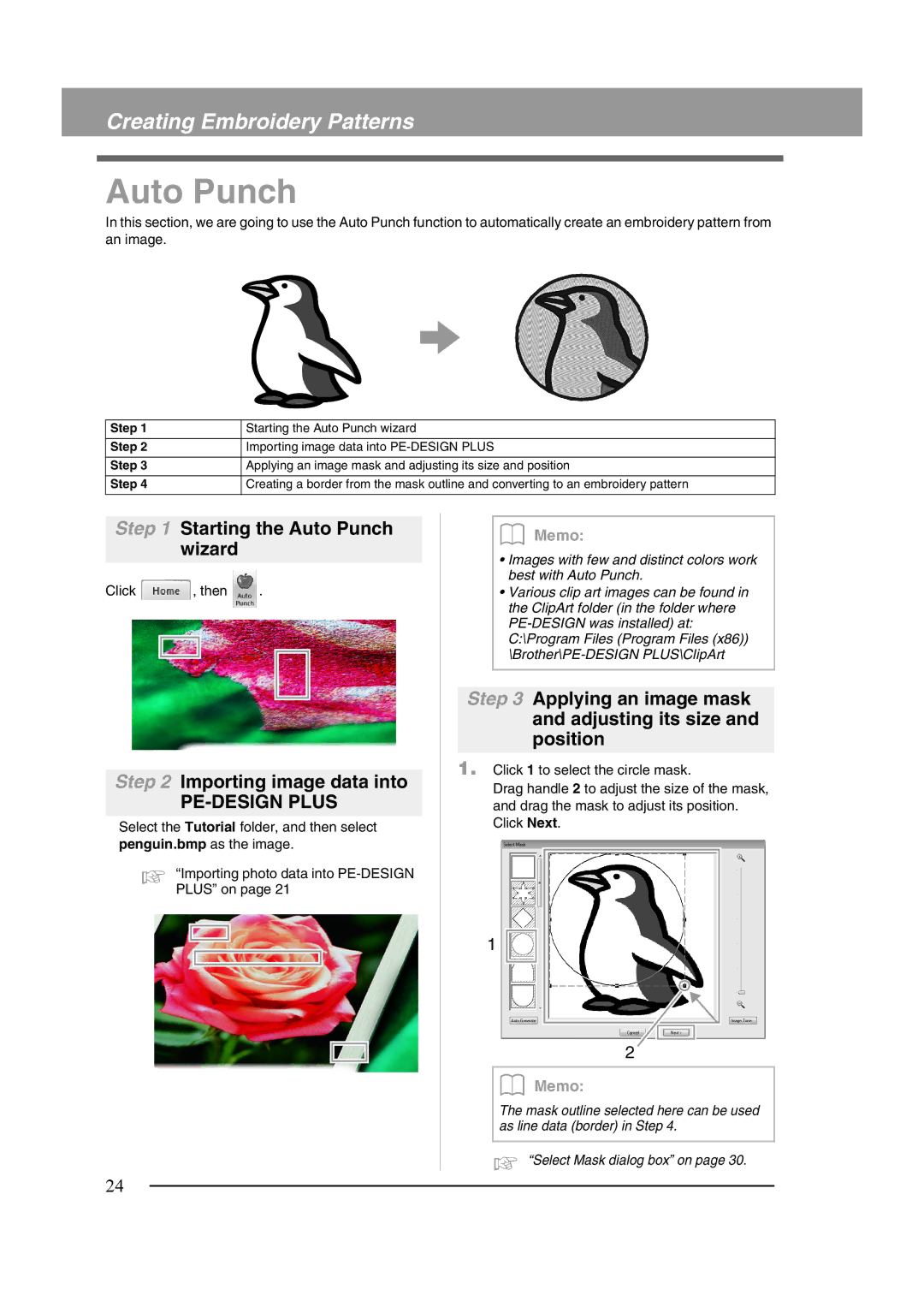 Brother XF0606-001 operation manual Starting the Auto Punch wizard, Importing image data into 