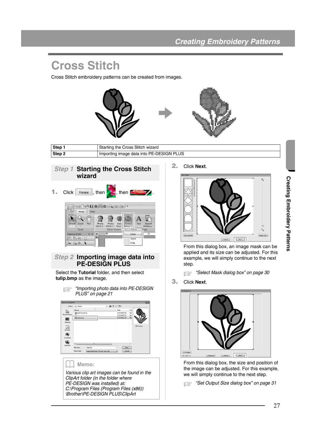 Brother XF0606-001 operation manual Starting the Cross Stitch wizard 