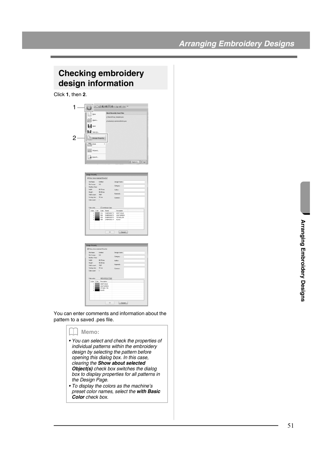 Brother XF0606-001 operation manual Checking embroidery design information 