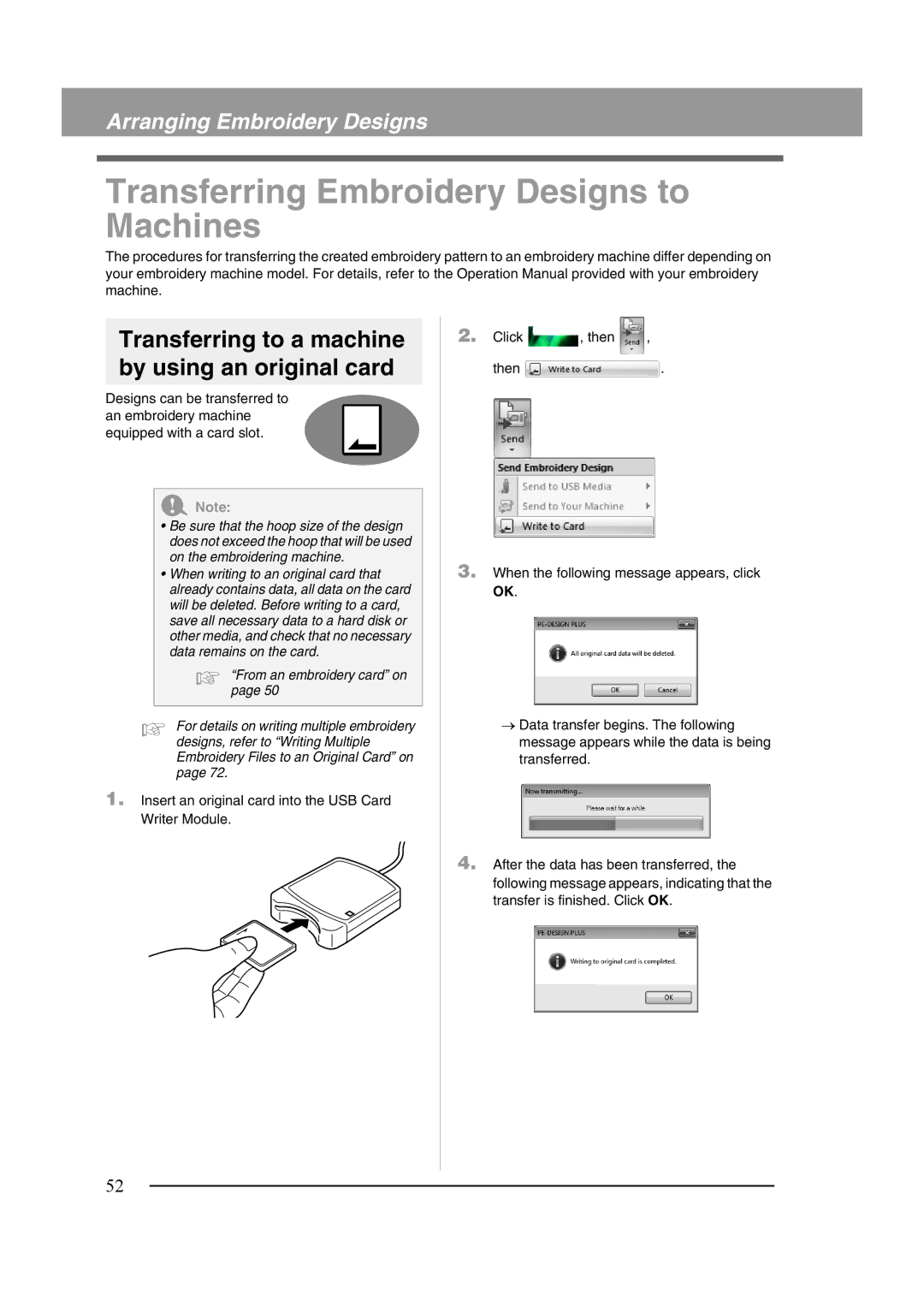 Brother XF0606-001 Transferring Embroidery Designs to Machines, Transferring to a machine by using an original card 