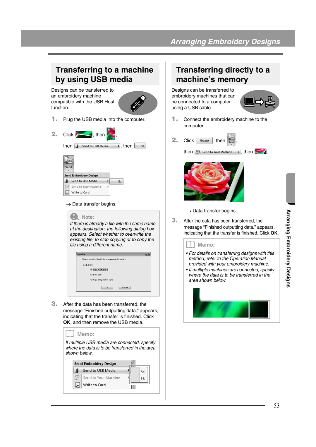 Brother XF0606-001 Transferring to a machine by using USB media, Transferring directly to a machine’s memory 