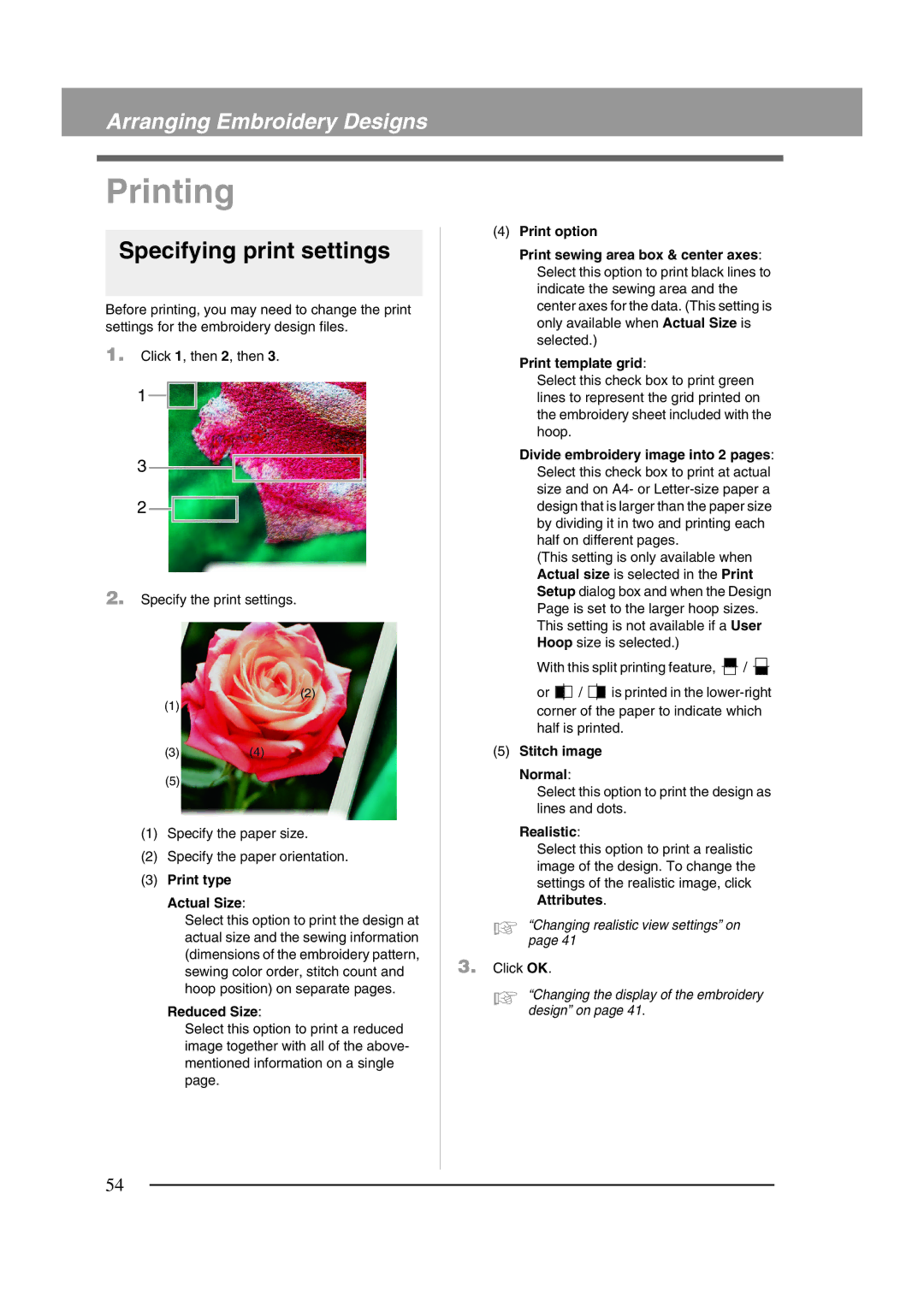 Brother XF0606-001 operation manual Printing, Specifying print settings 