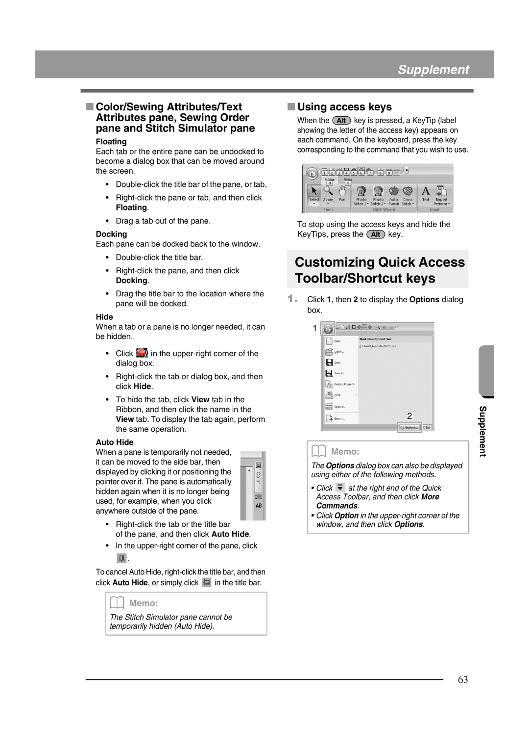 Brother XF0606-001 operation manual Customizing Quick Access Toolbar/Shortcut keys, Using access keys 