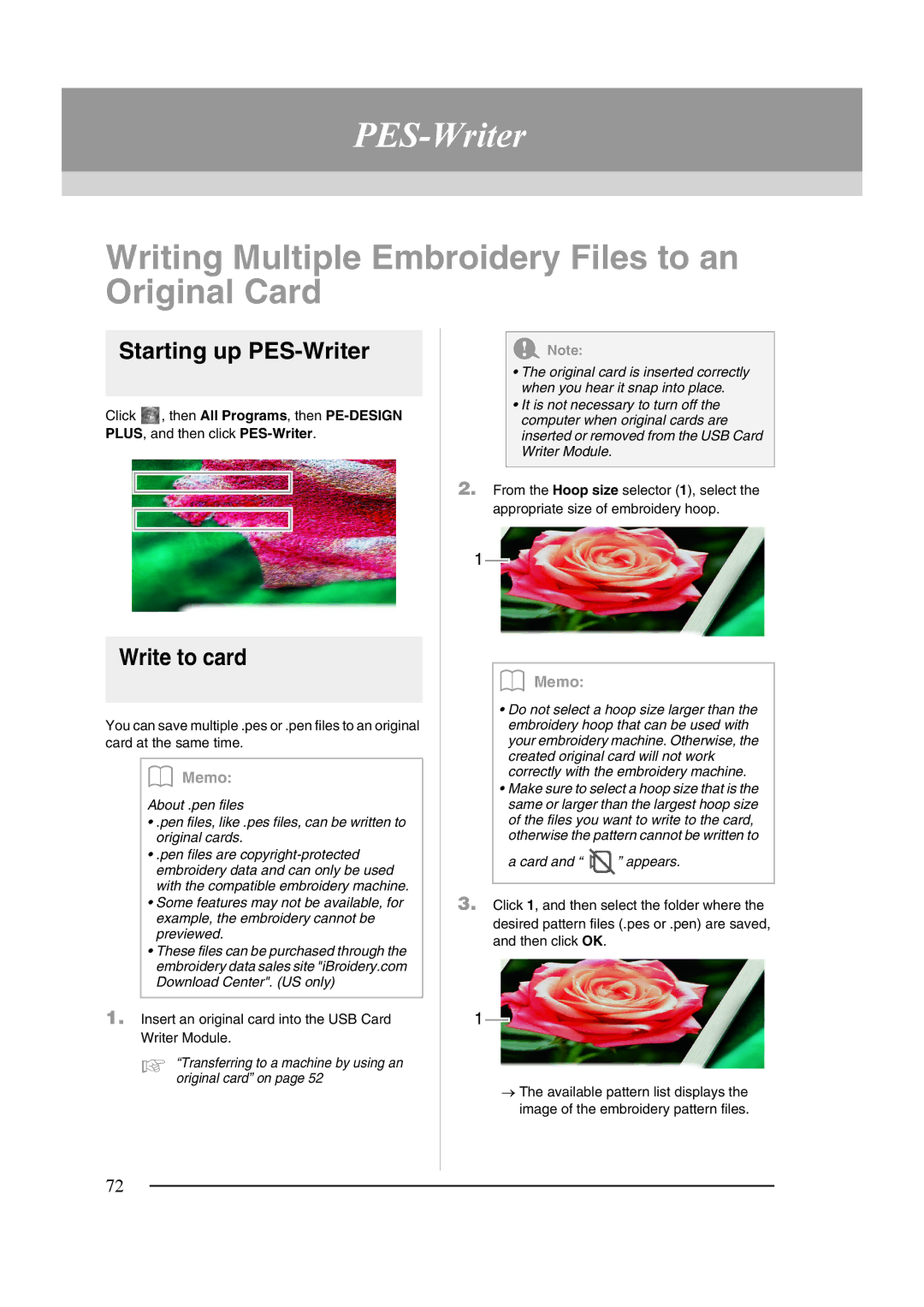 Brother XF0606-001 Writing Multiple Embroidery Files to an Original Card, Starting up PES-Writer, Write to card 