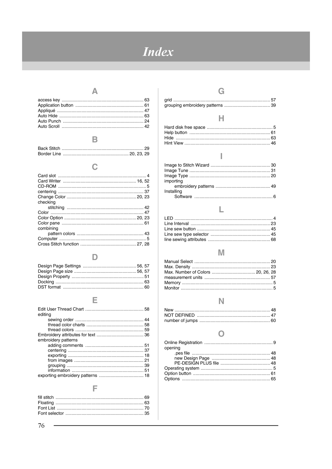 Brother XF0606-001 operation manual Index, Combining 