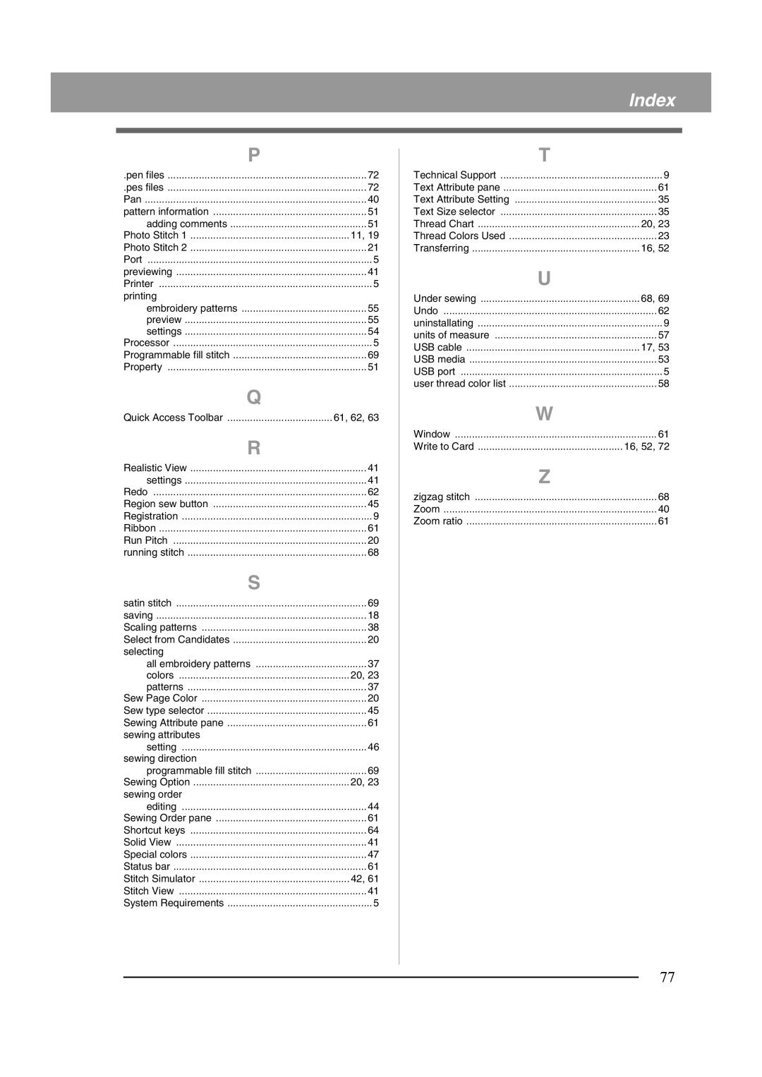 Brother XF0606-001 operation manual Index 