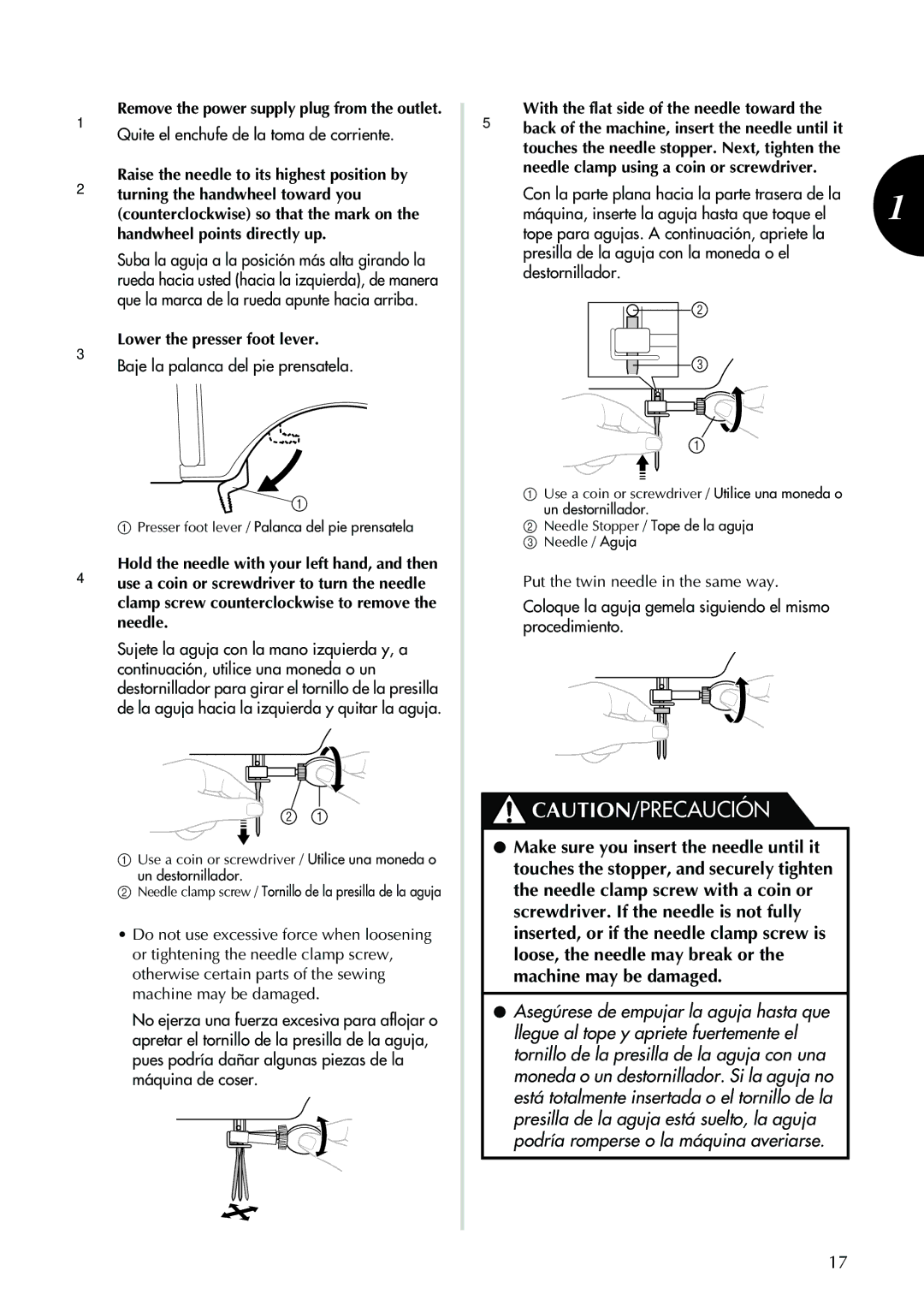 Brother XL-2600 operation manual Presser foot lever / Palanca del pie prensatela 