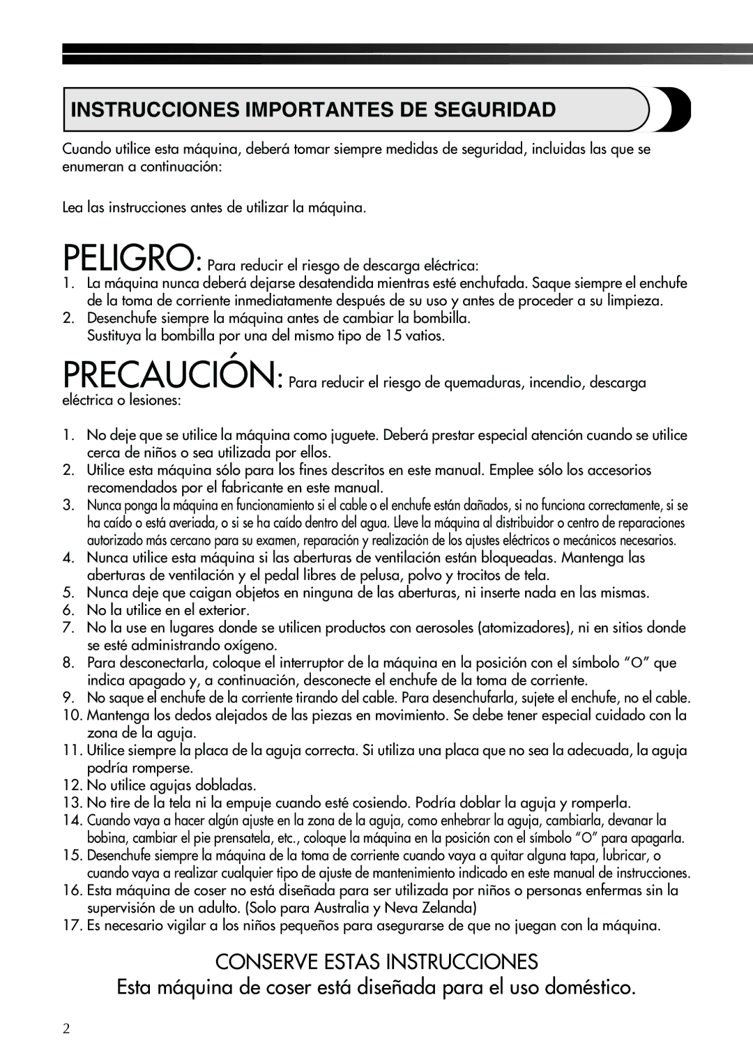 Brother XL-2600 operation manual Instrucciones Importantes DE Seguridad 