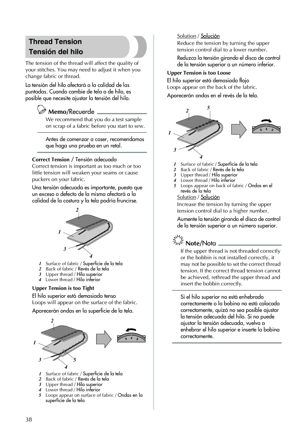 Brother XL-2600 operation manual Thread Tension Tensión del hilo, Solution / Solución, Upper Tension is too Loose 