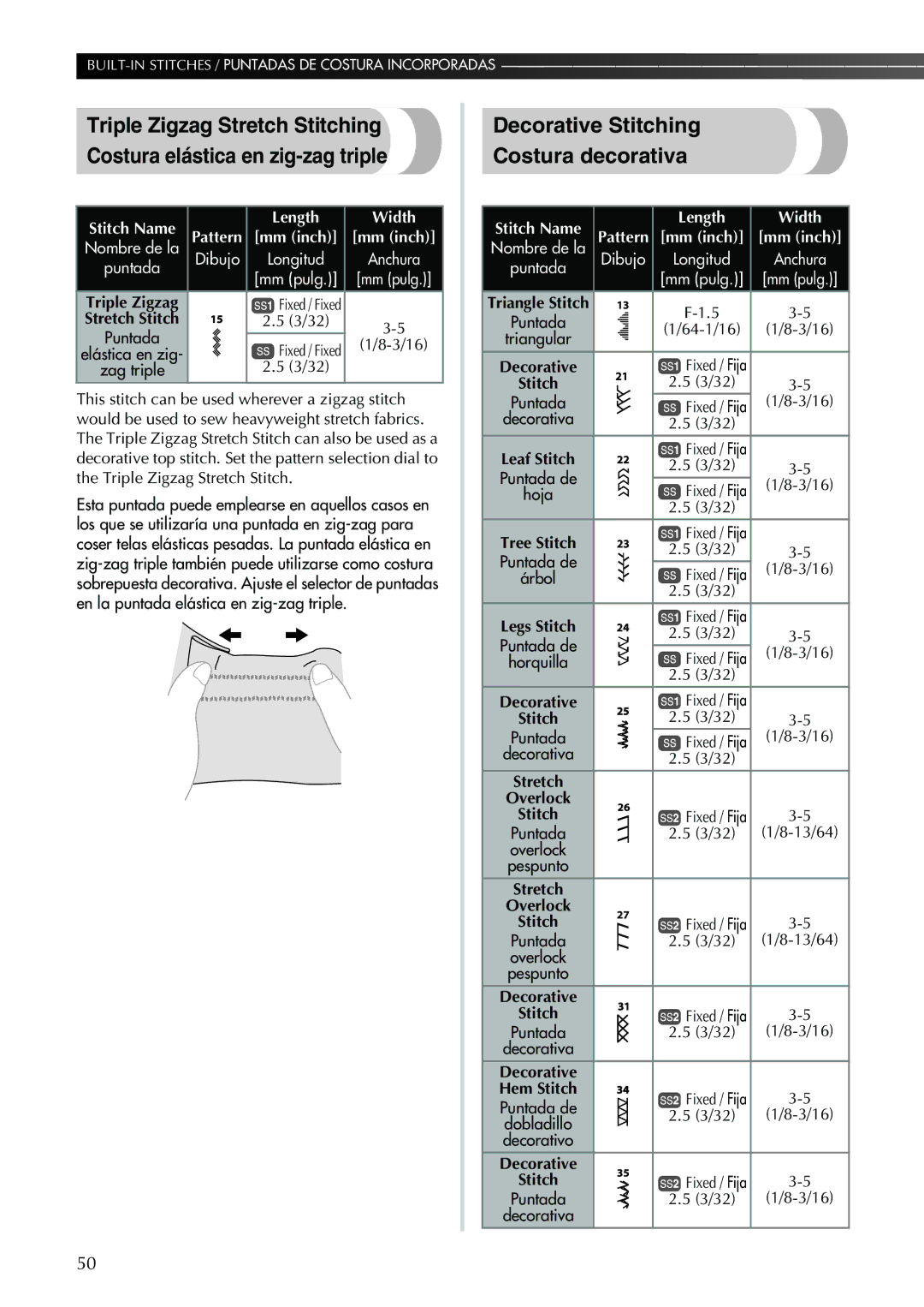 Brother XL-2600 operation manual Decorative Stitching Costura decorativa, Puntada 