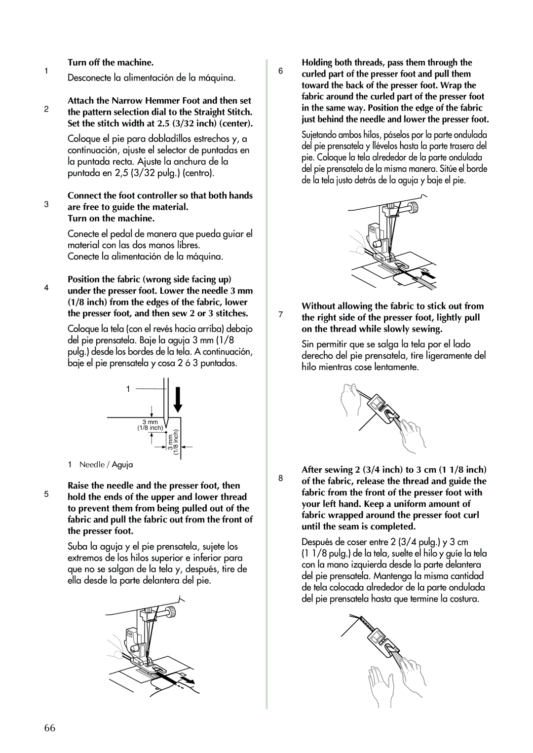 Brother XL-2600 operation manual Después de coser entre 2 3/4 pulg. y 3 cm 