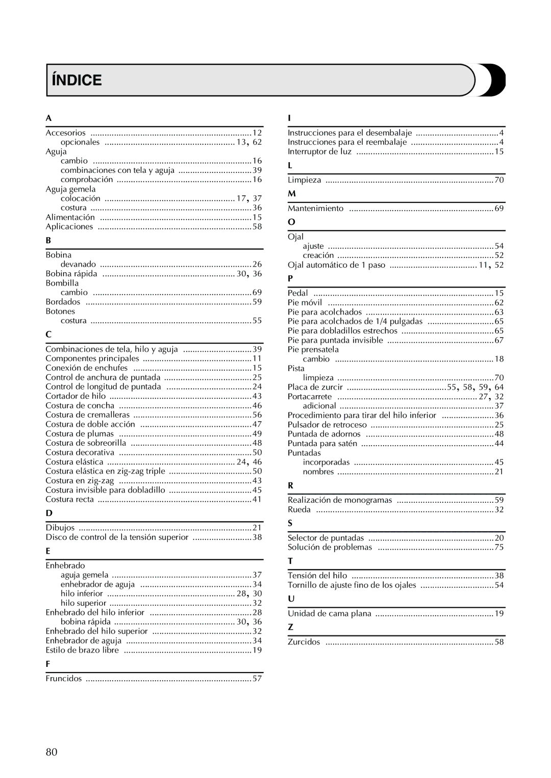 Brother XL-2600 operation manual Índice 