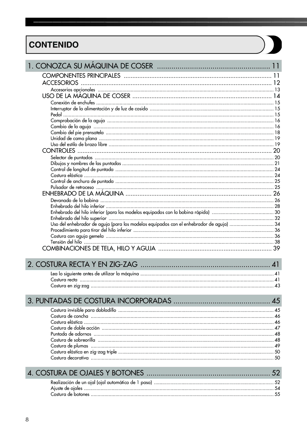 Brother XL-2600 operation manual Contenido 