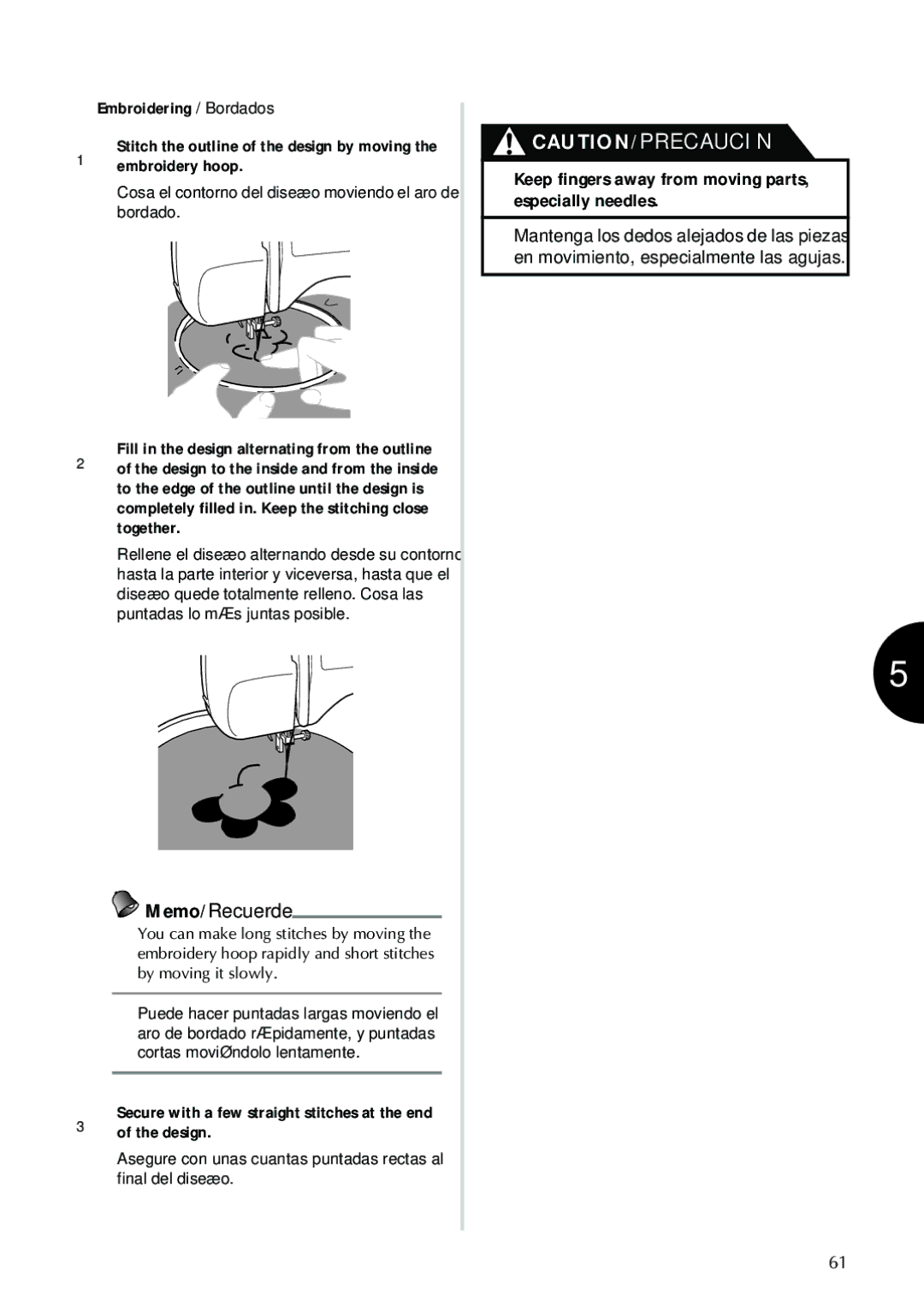 Brother XL 2600i, XL2600I operation manual Cosa el contorno del diseño moviendo el aro de bordado 