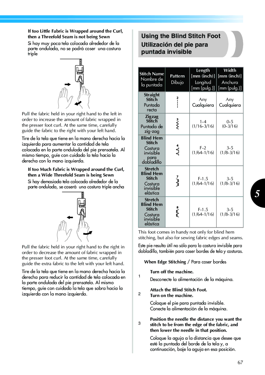 Brother XL 2600i, XL2600I operation manual Any Puntada Cualquiera Recta, Attach the Blind Stitch Foot. Turn on the machine 