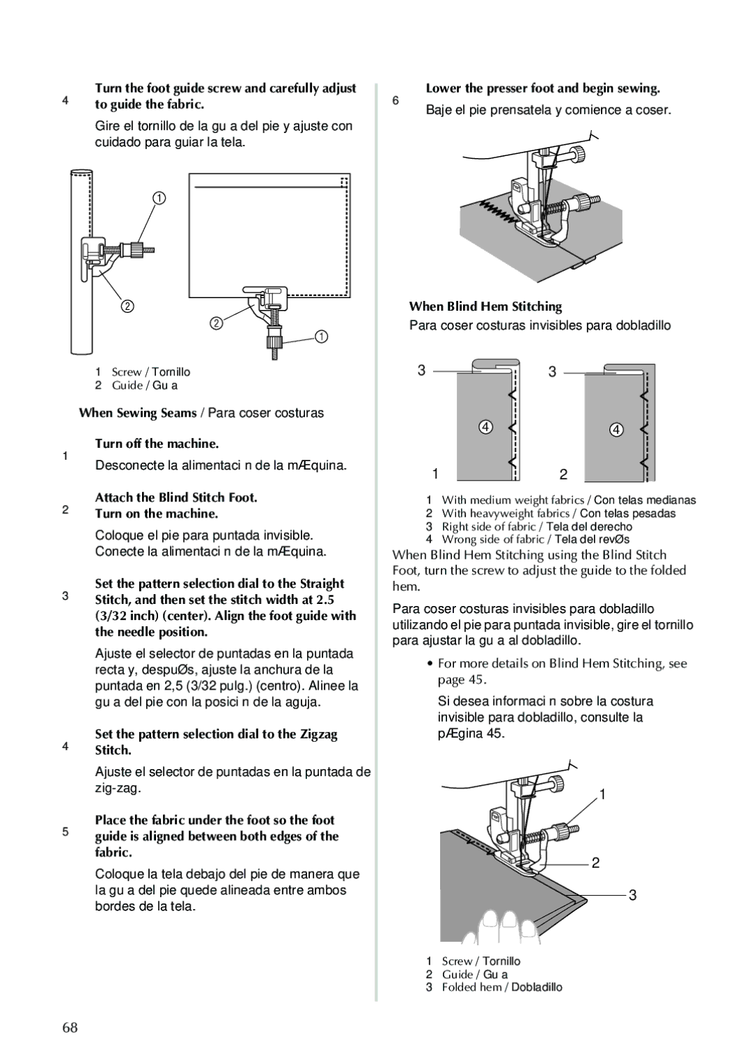 Brother XL2600I, XL 2600i When Sewing Seams / Para coser costuras, SetStitch.the pattern selection dial to the Zigzag 