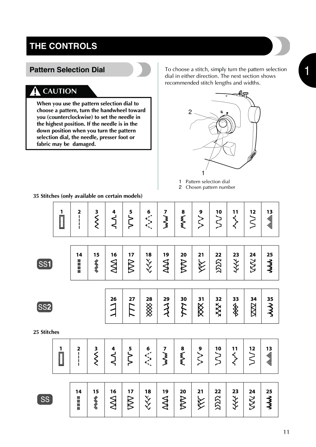 Brother XL-3520i, XL-2610i, XL-3510i, XL-2620i operation manual Controls, Pattern Selection Dial, Stitches 