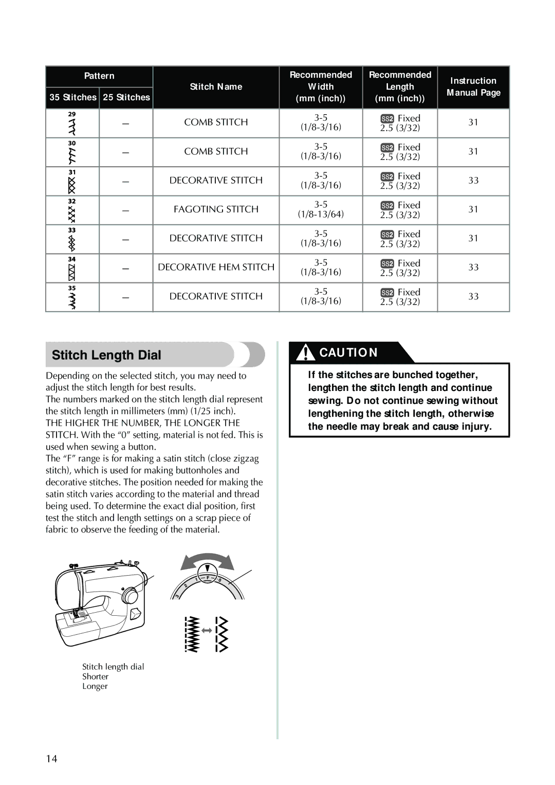 Brother XL-2610i, XL-3520i, XL-3510i, XL-2620i operation manual Stitch Length Dial, Fagoting Stitch 