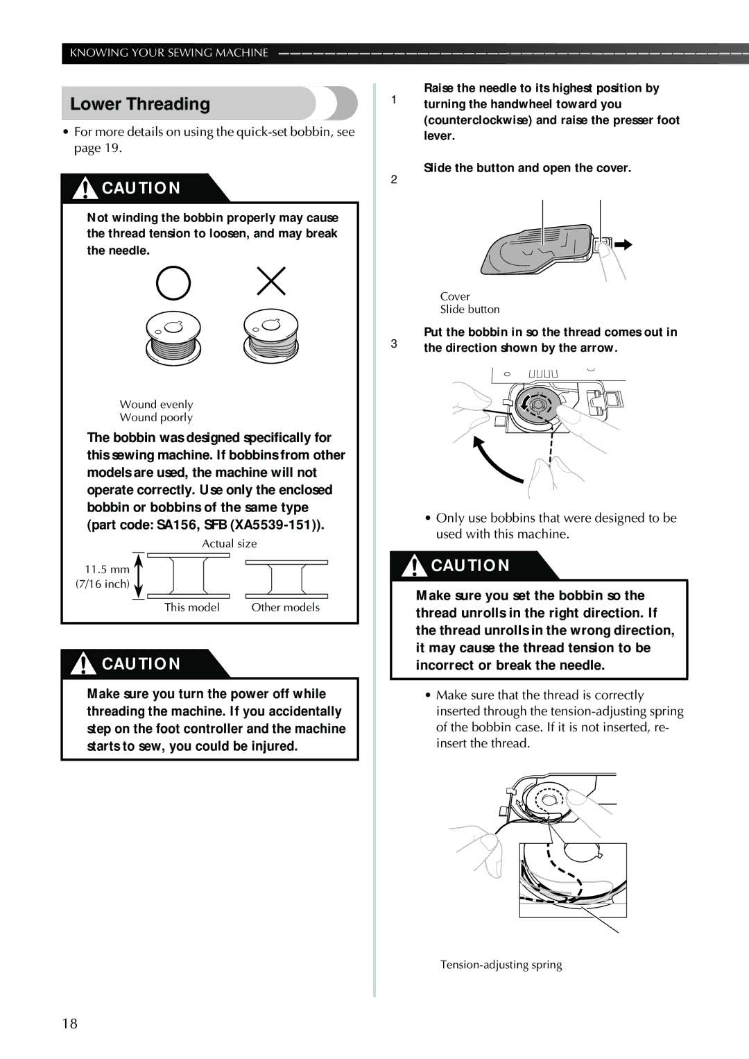 Brother XL-2610i, XL-3520i, XL-3510i, XL-2620i operation manual Lower Threading 