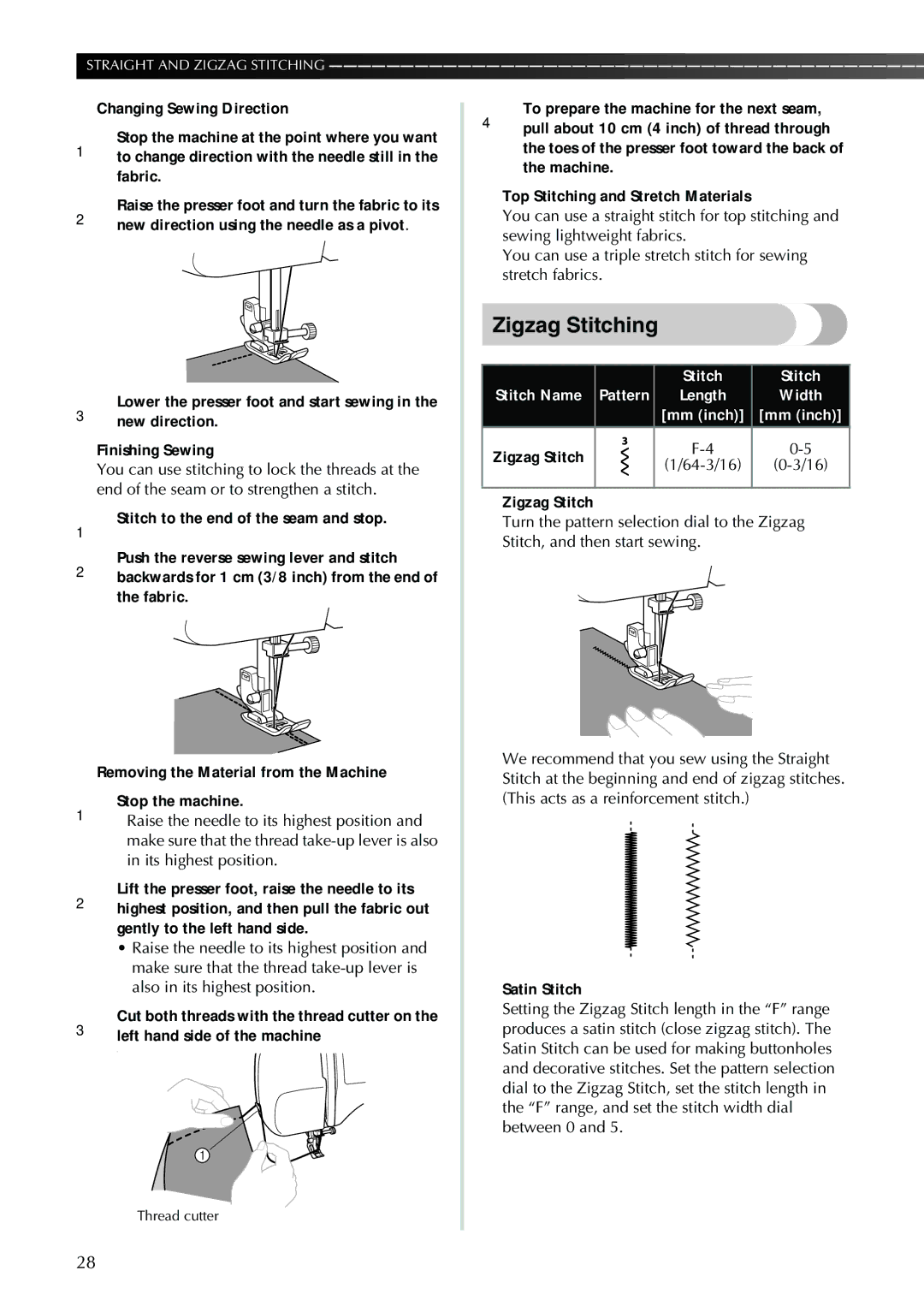 Brother XL-3510i, XL-2610i, XL-3520i, XL-2620i operation manual Zigzag Stitching, Width, Satin Stitch 