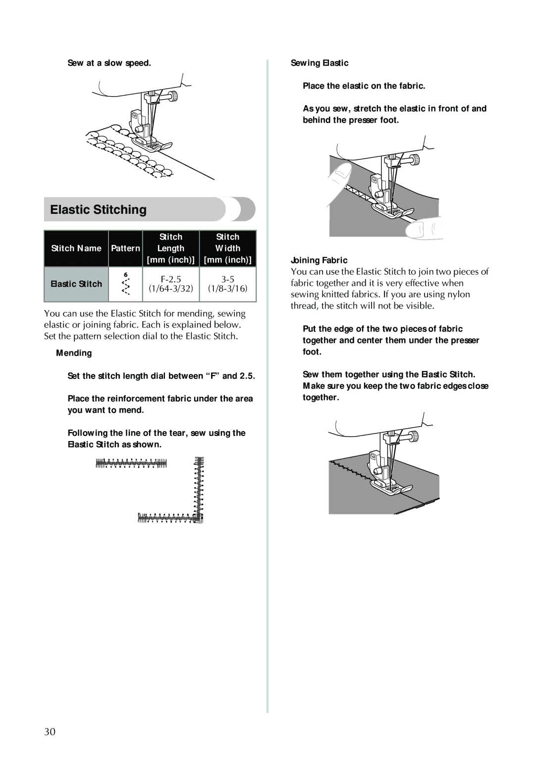 Brother XL-2610i, XL-3520i, XL-3510i, XL-2620i operation manual Elastic Stitching, 4Sew at a slow speed 