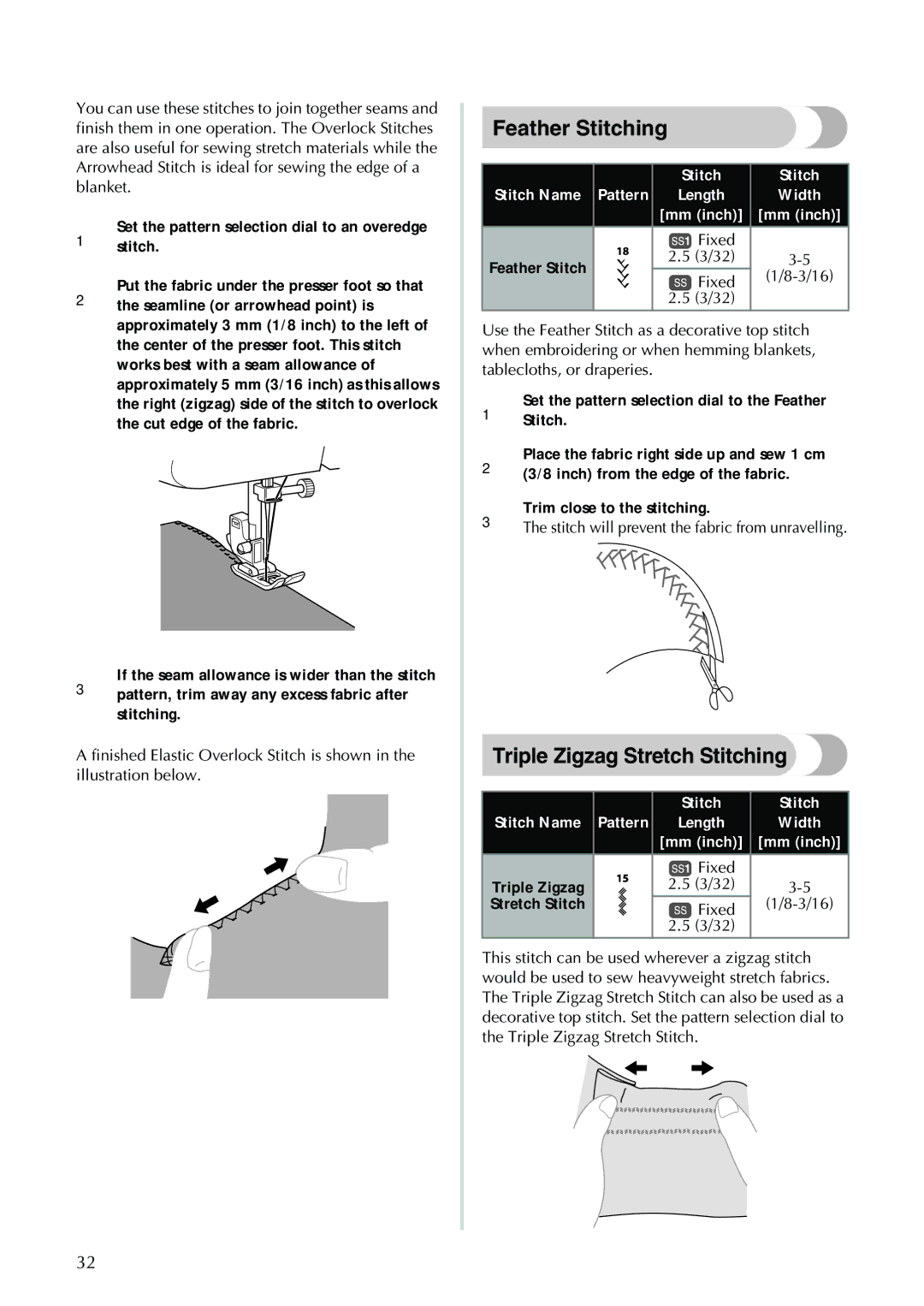 Brother XL-3510i, XL-2610i, XL-3520i, XL-2620i operation manual Feather Stitching, Triple Zigzag Stretch Stitching 