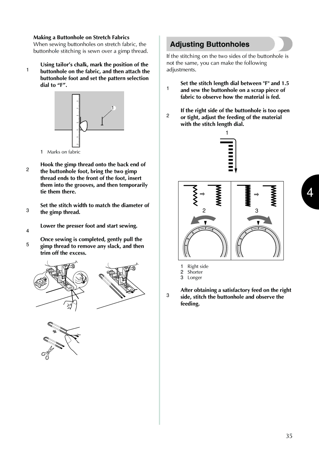 Brother XL-3520i, XL-2610i, XL-3510i, XL-2620i operation manual Adjusting Buttonholes 