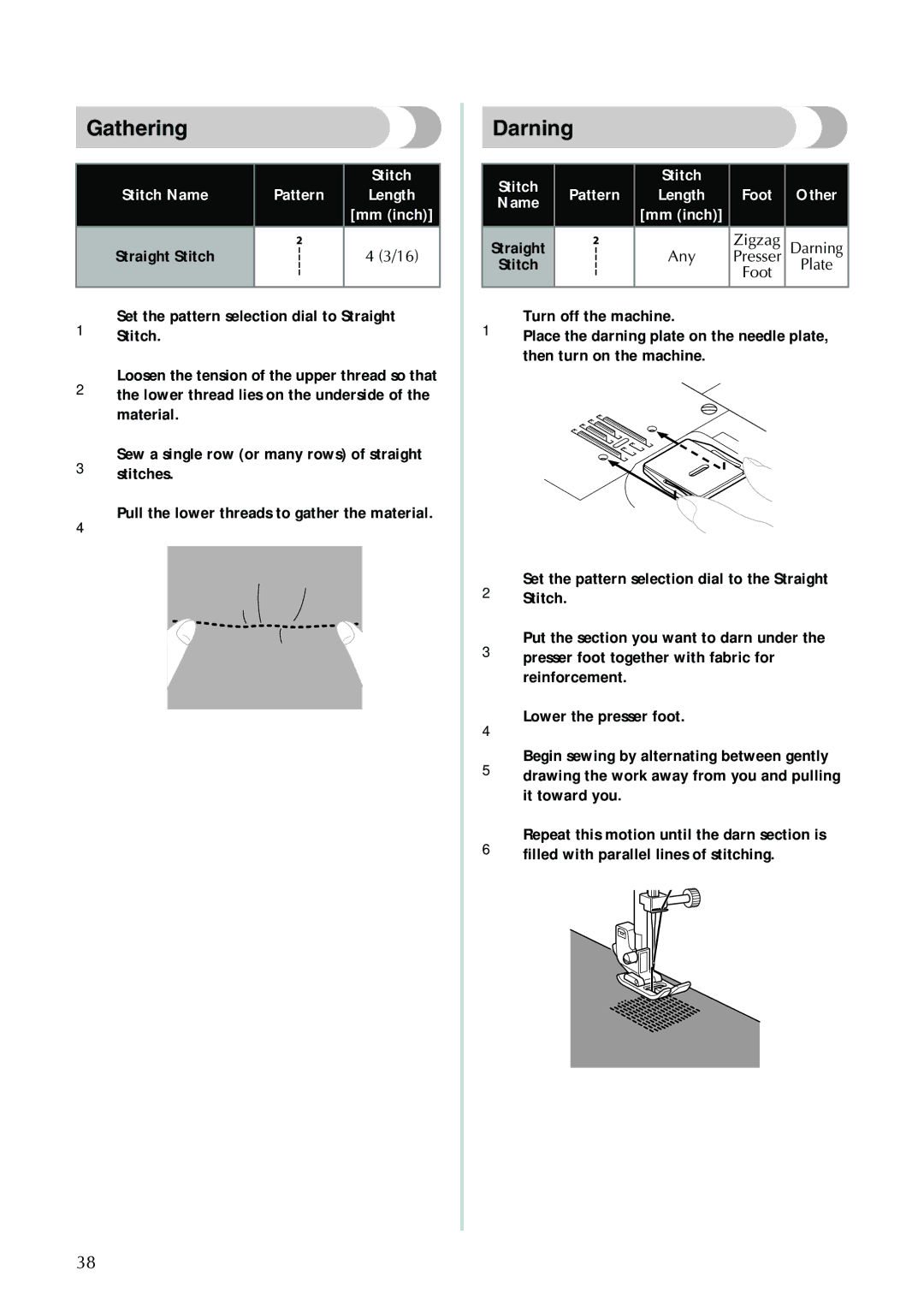 Brother XL-2610i, XL-3520i, XL-3510i, XL-2620i operation manual Gathering, Darning, Other, Any, Stitch Foot Plate 