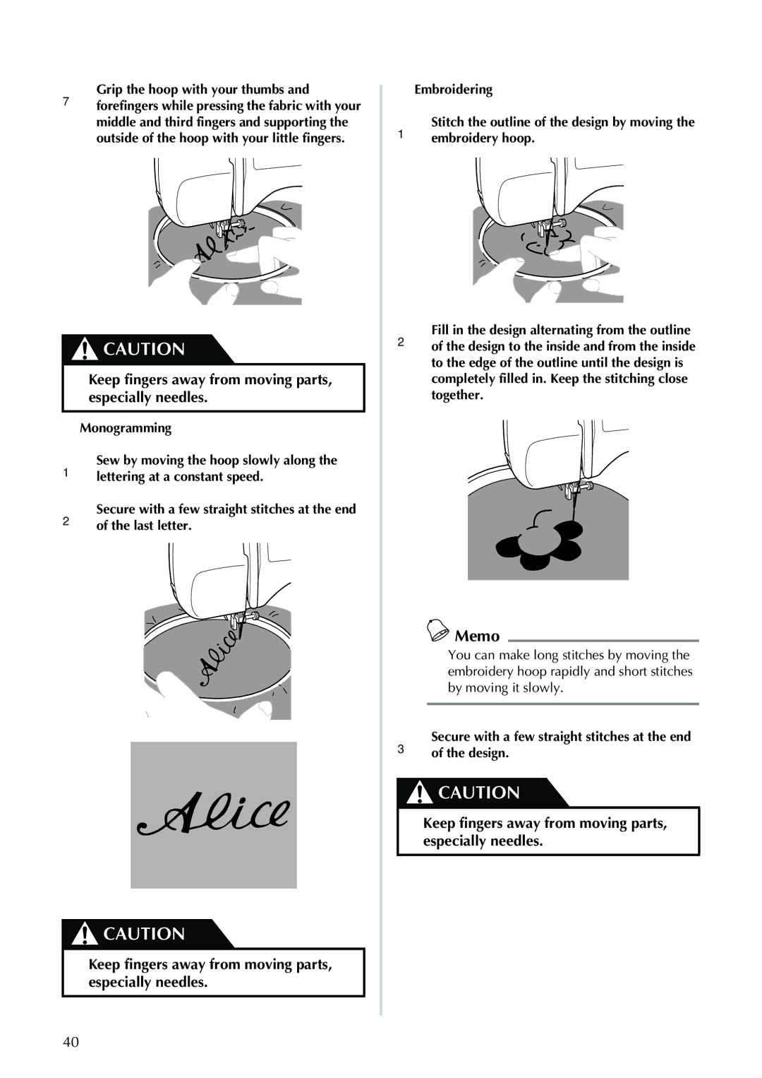 Brother XL-3510i, XL-2610i, XL-3520i, XL-2620i operation manual Keep fingers away from moving parts, especially needles 