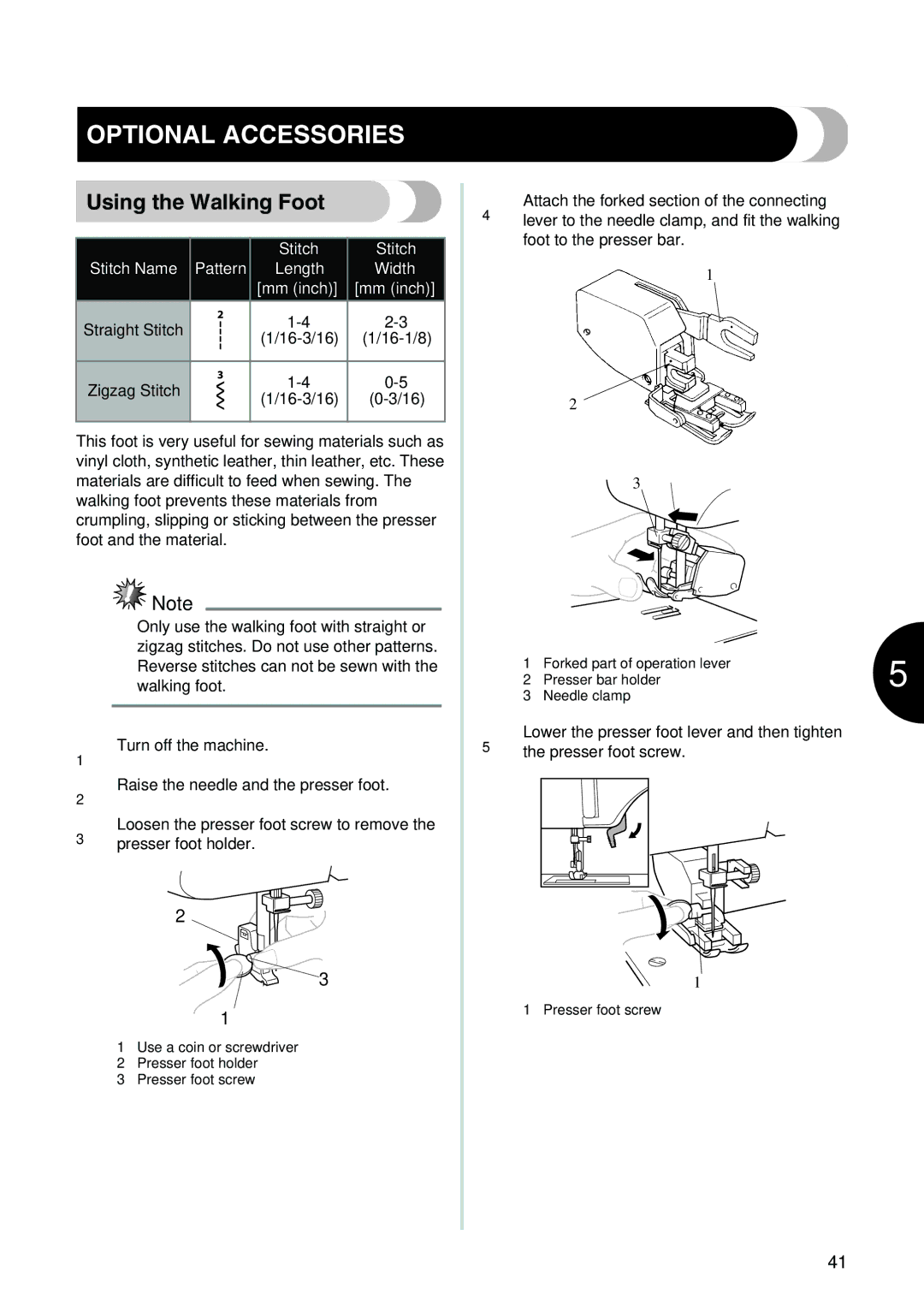 Brother XL-2620i, XL-2610i, XL-3520i, XL-3510i operation manual Optional Accessories, Using the Walking Foot 