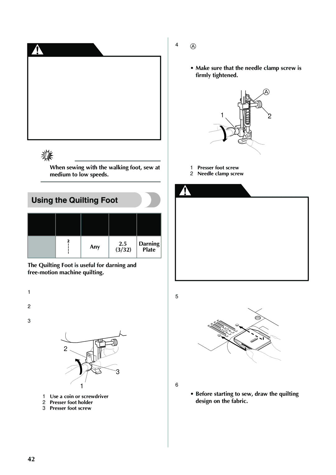 Brother XL-2610i, XL-3520i, XL-3510i, XL-2620i operation manual Using the Quilting Foot, Width Other, Stitch Plate 