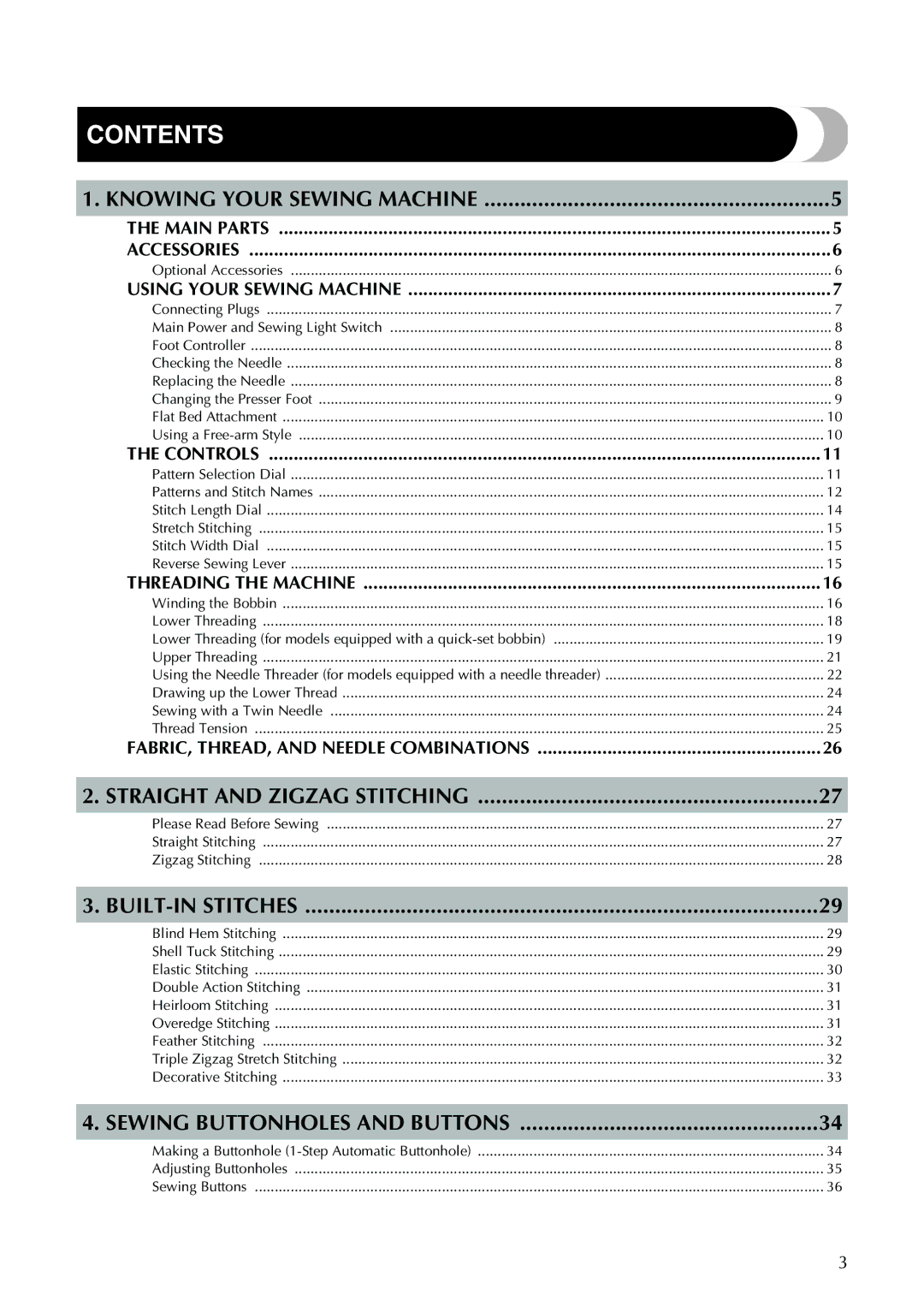 Brother XL-3520i, XL-2610i, XL-3510i, XL-2620i operation manual Contents 