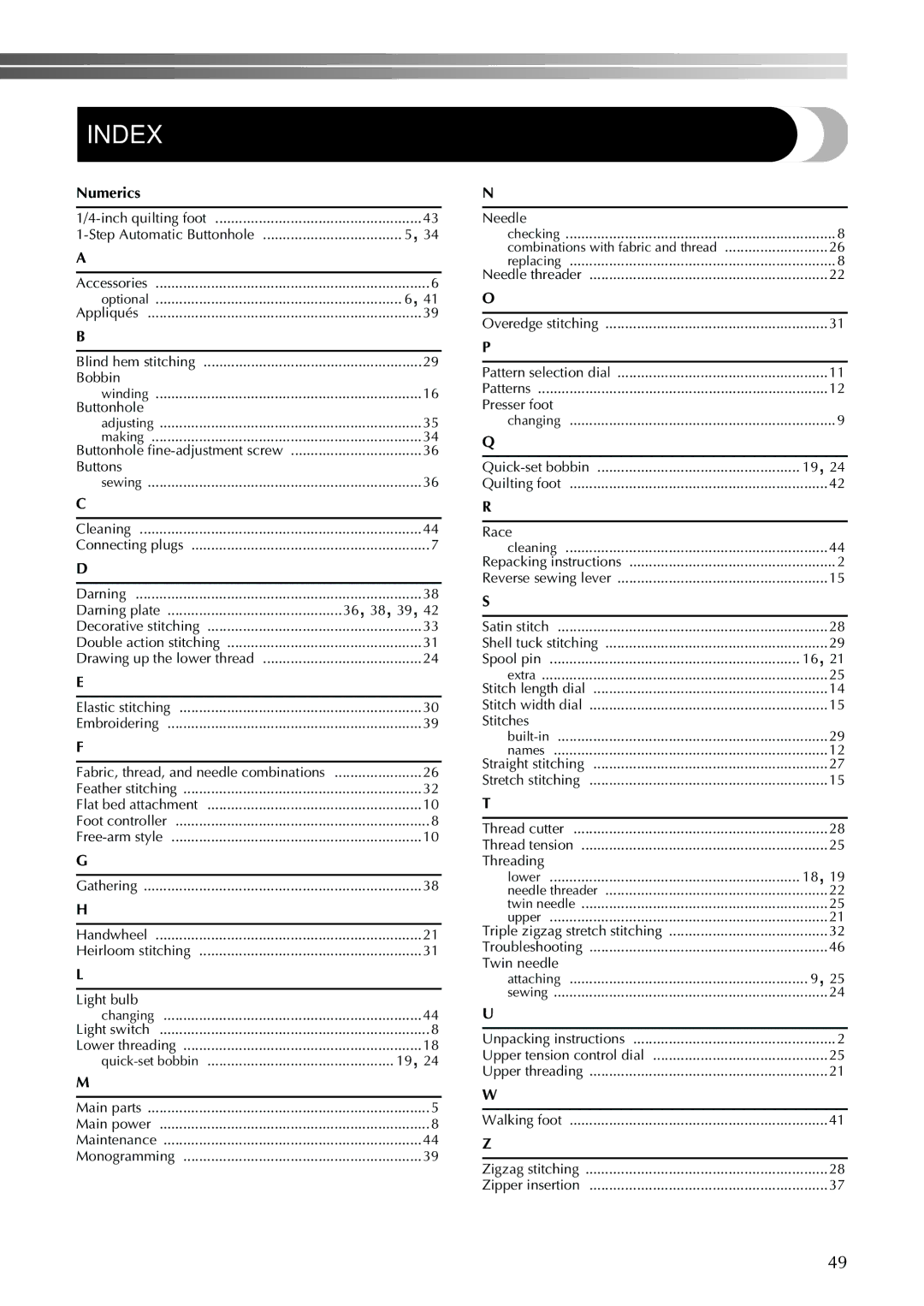 Brother XL-2620i, XL-2610i, XL-3520i, XL-3510i operation manual Index, Numerics 