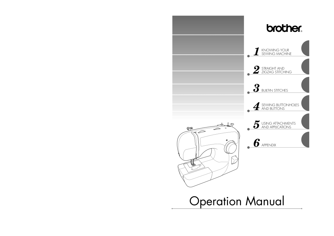 Brother XL-3520i operation manual Operation Manual, KNOWING YOUR SEWING MACHINE 2 STRAIGHT AND ZIGZAG STITCHING, Appendix 
