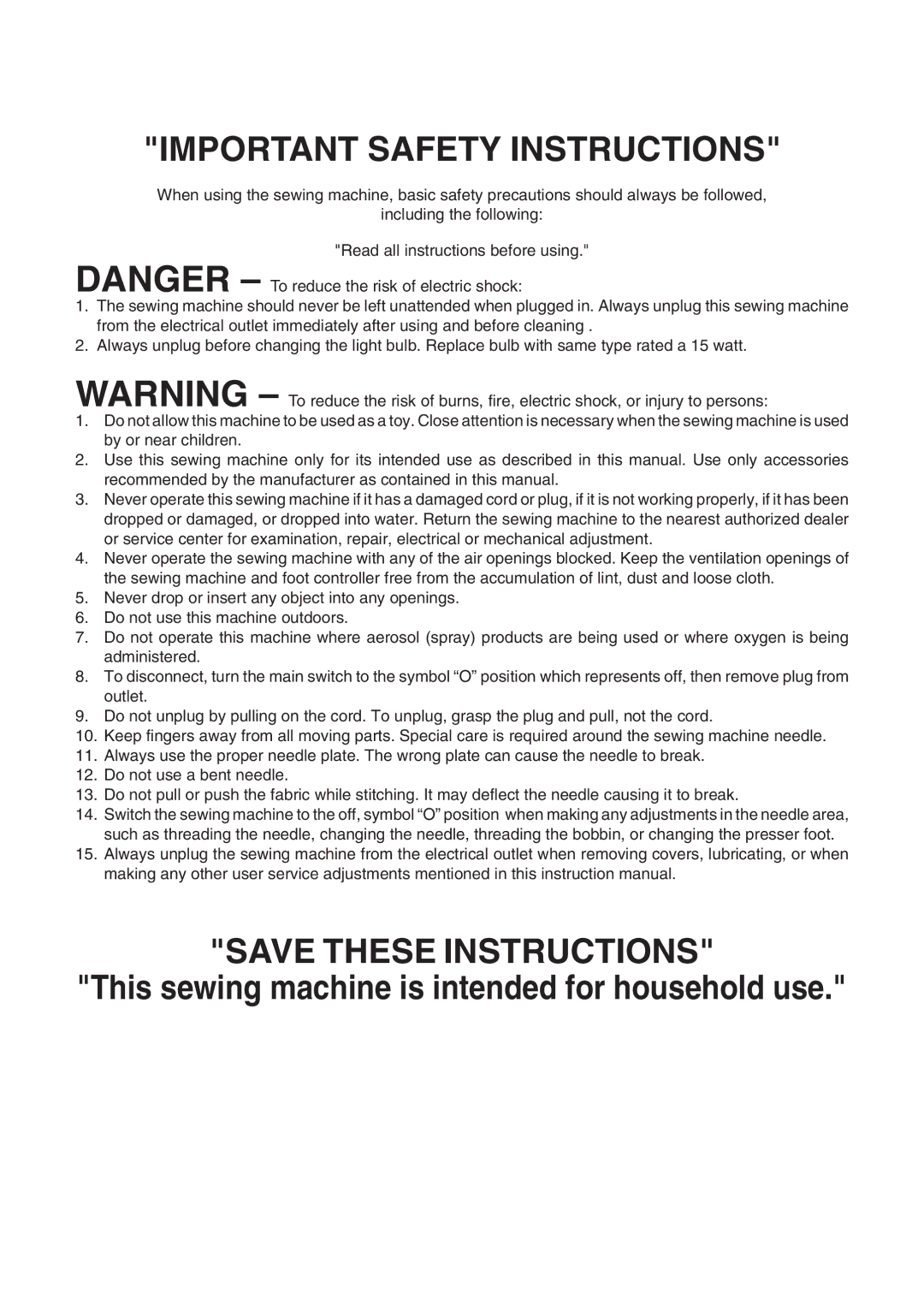 Brother XL 3010, XL3022 operation manual Important Safety Instructions 