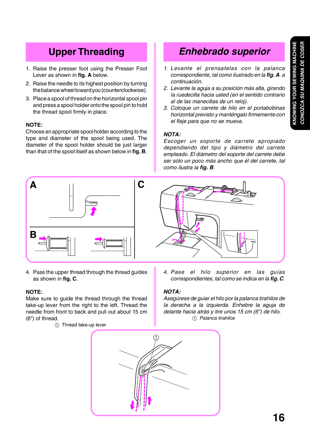 Brother XL3022, XL 3010 operation manual Upper Threading, Enhebrado superior 