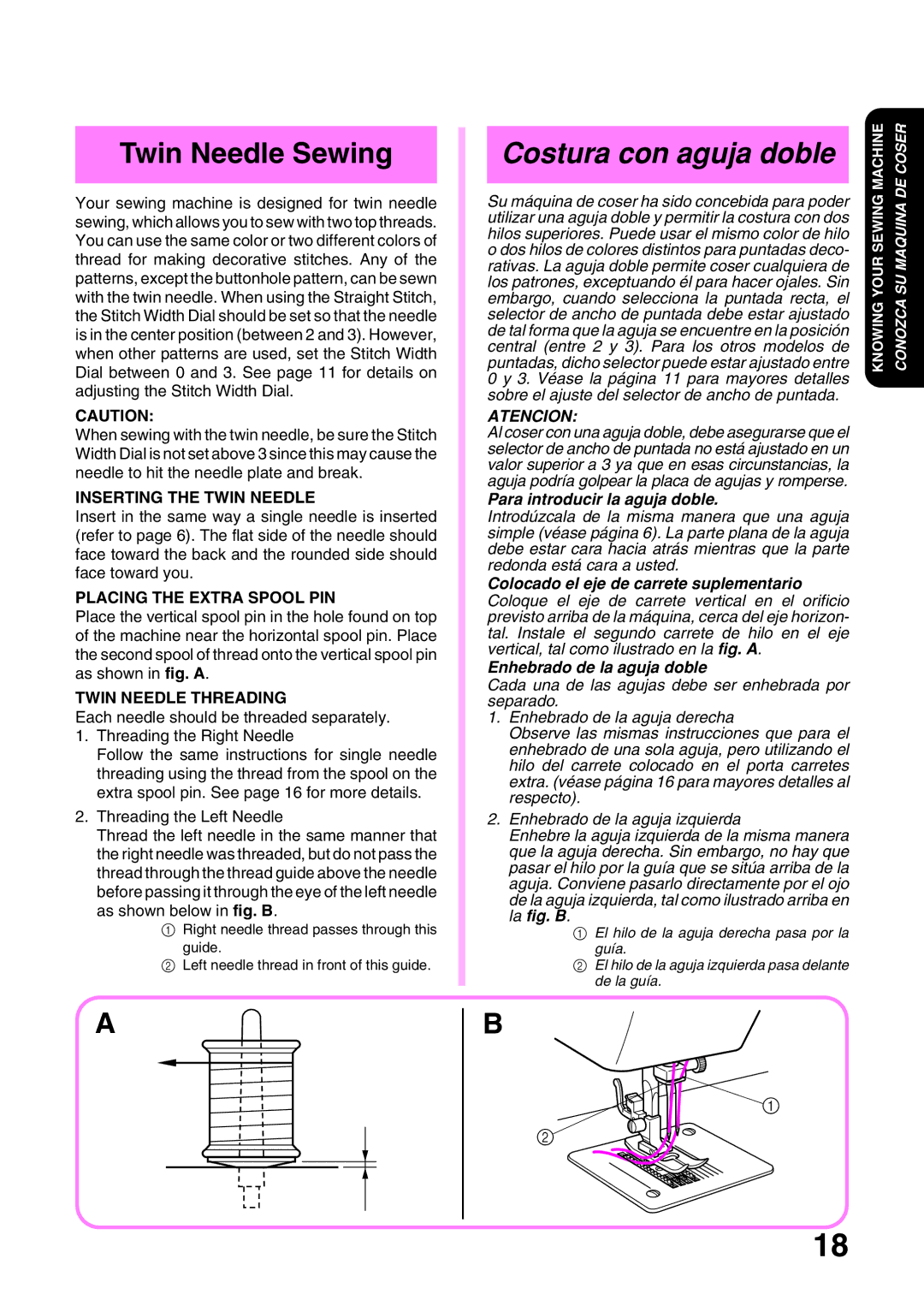 Brother XL3022, XL 3010 operation manual Twin Needle Sewing, Costura con aguja doble 