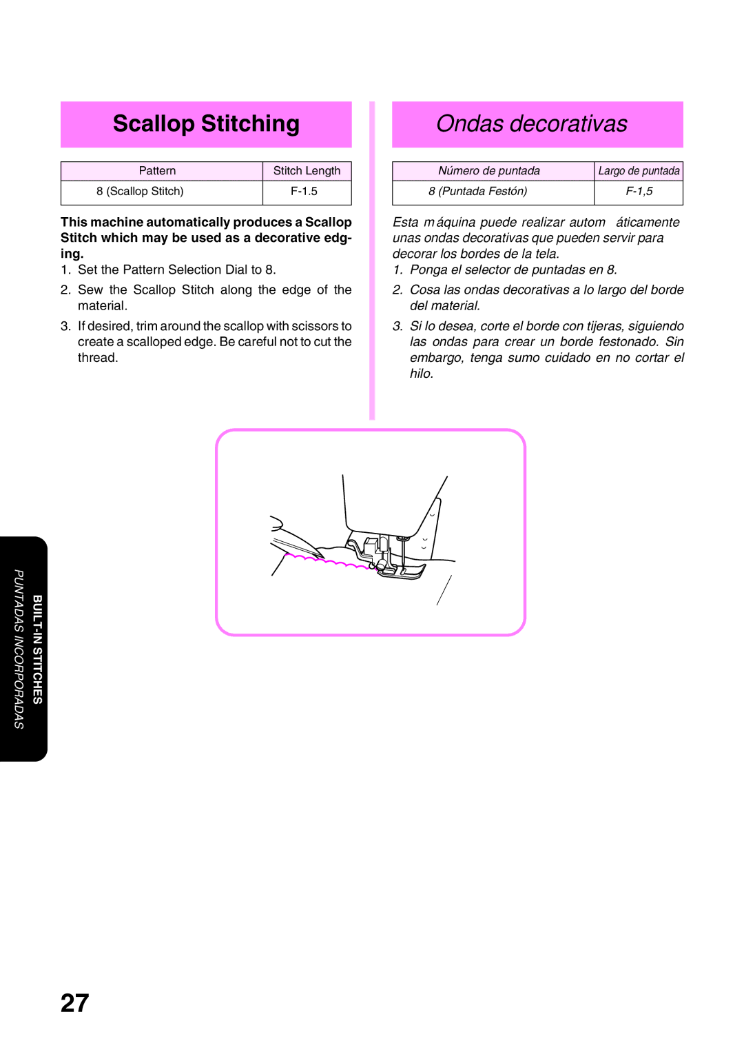 Brother XL 3010, XL3022 operation manual Scallop Stitching, Ondas decorativas 