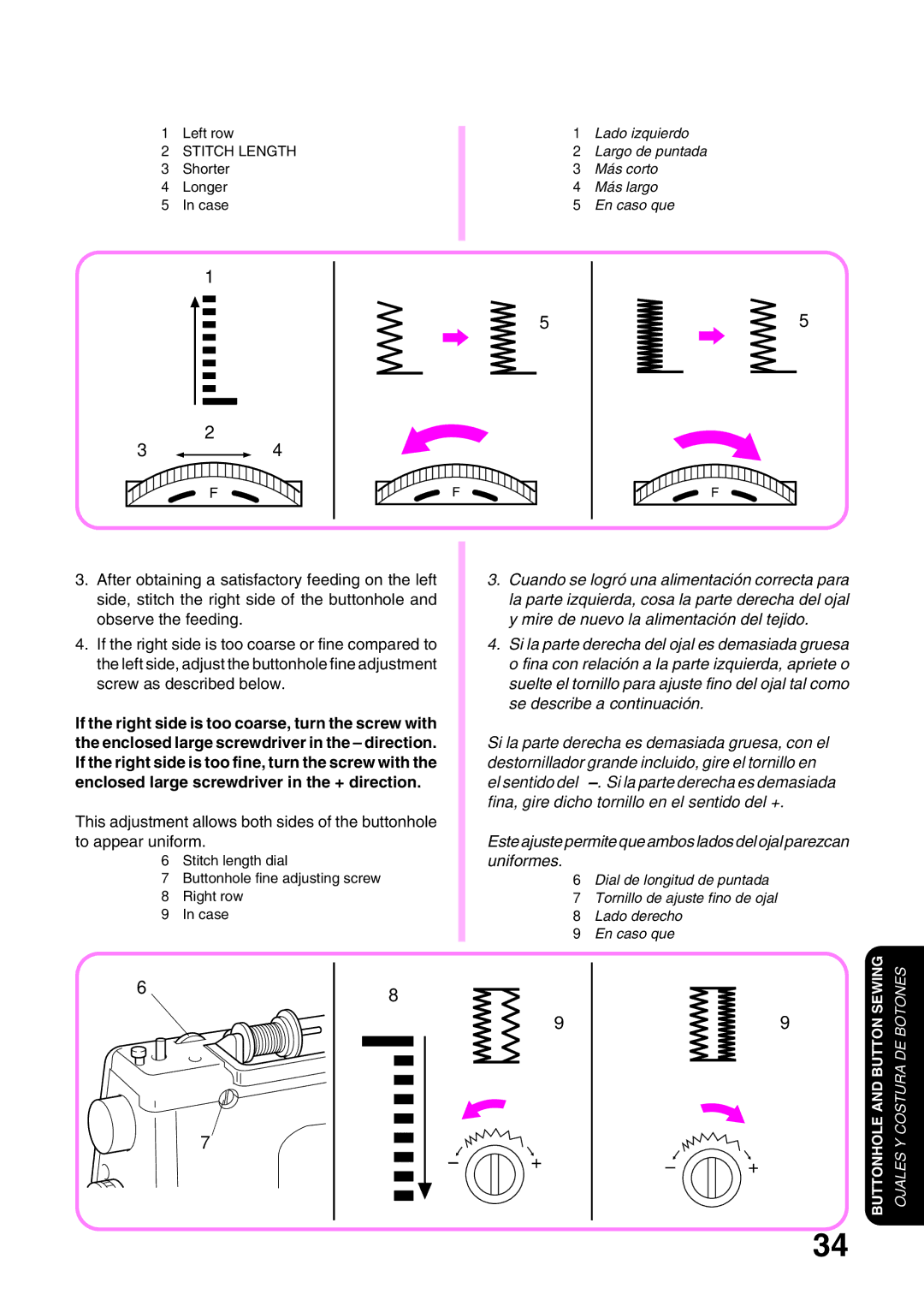 Brother XL3022, XL 3010 operation manual Fina, gire dicho tornillo en el sentido del + 