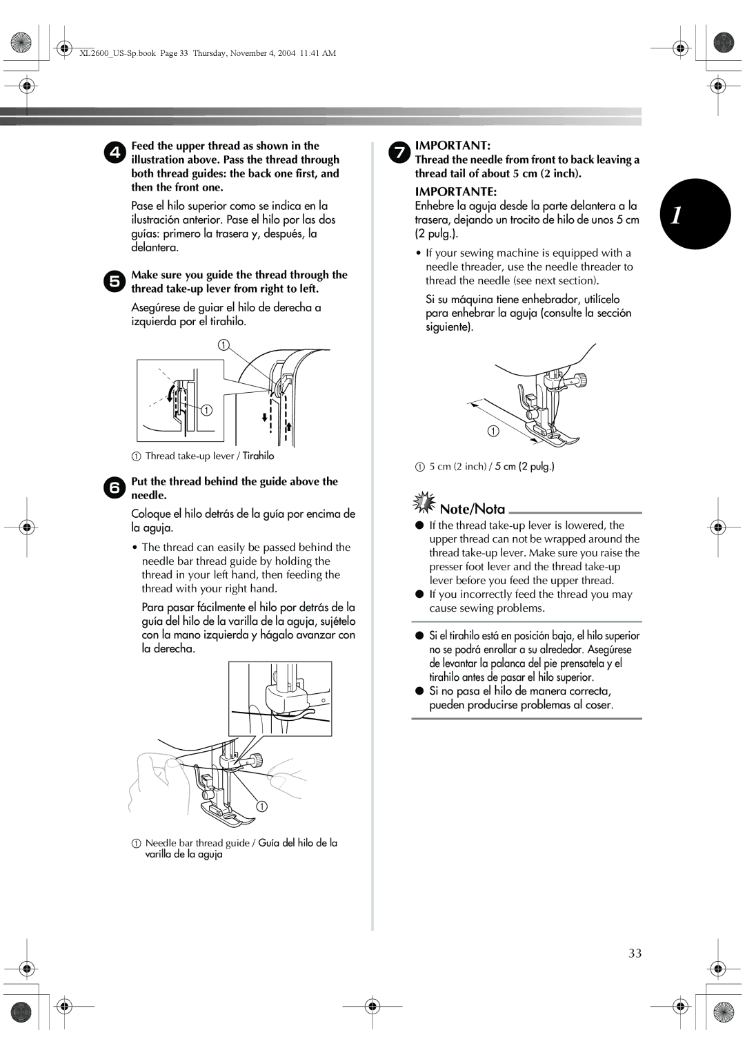 Brother XL-3500 operation manual Putneedle.the thread behind the guide above 