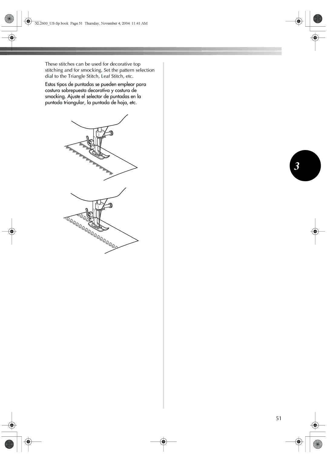 Brother XL-3500 operation manual XL2600US-Sp.book Page 51 Thursday, November 4, 2004 1141 AM 