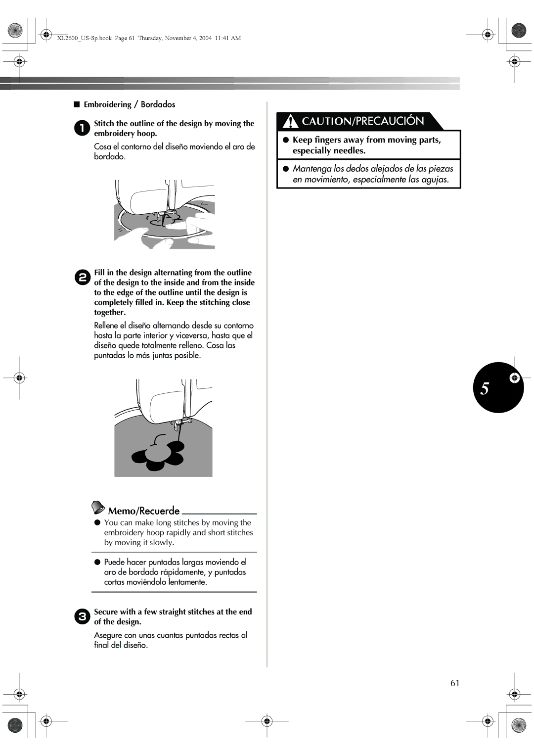 Brother XL-3500 operation manual Cosa el contorno del diseño moviendo el aro de bordado 