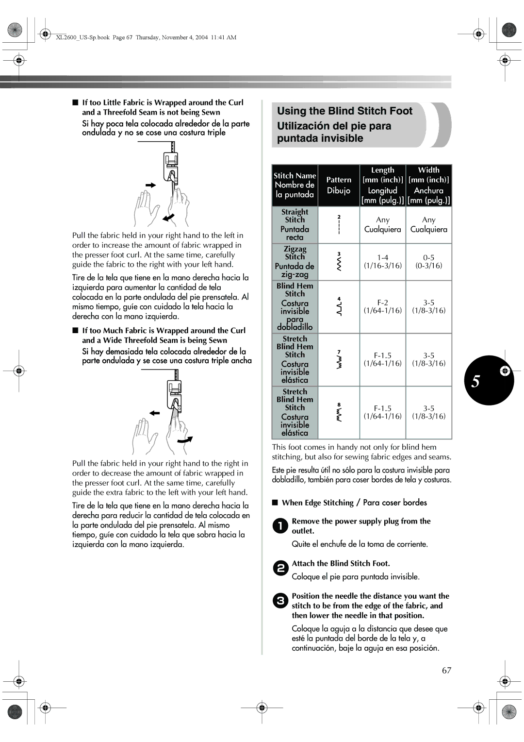 Brother XL-3500 operation manual Any Puntada Cualquiera Recta, Zig-zag 